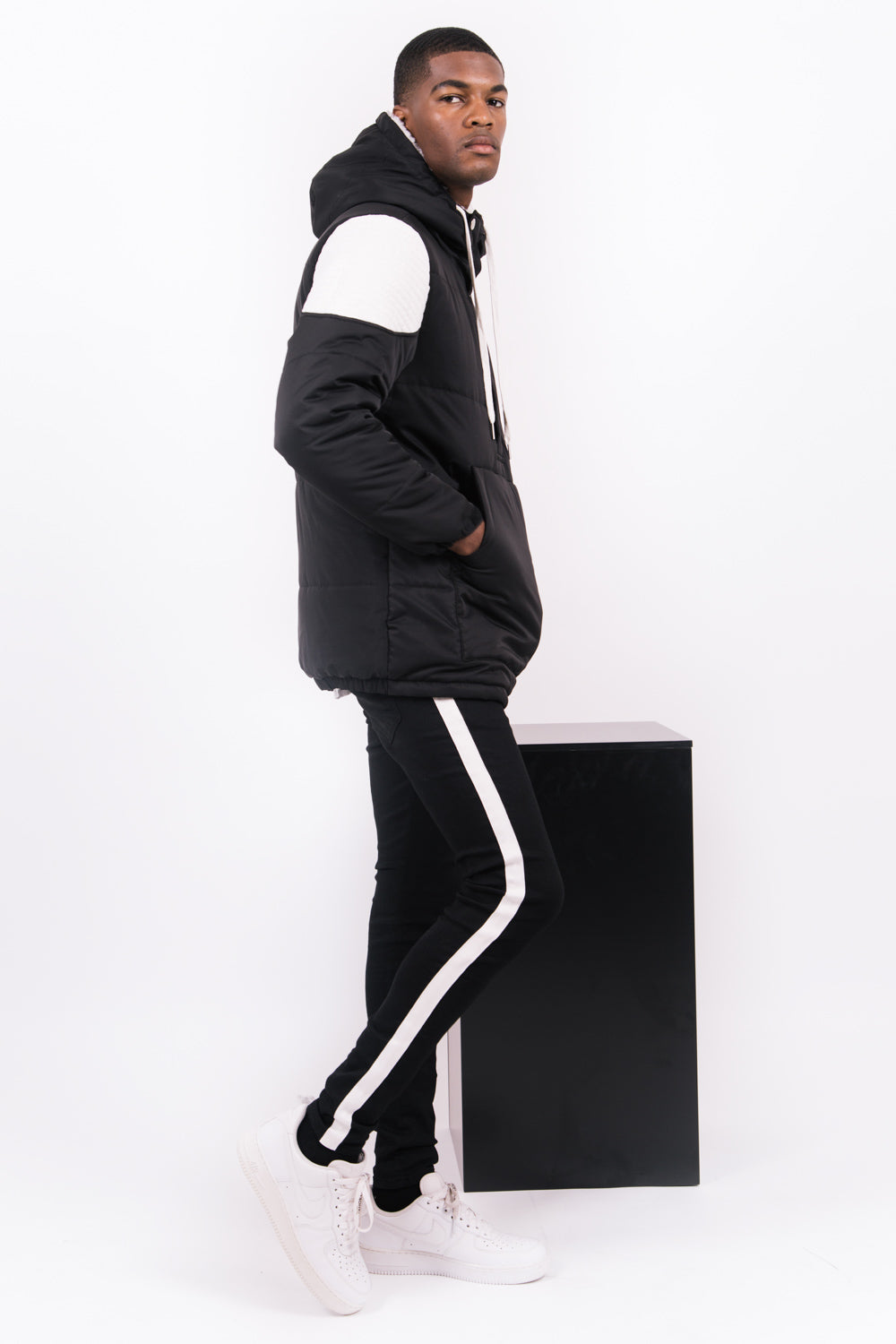 Sixth June - Doudoune biker demi zip noir blanc