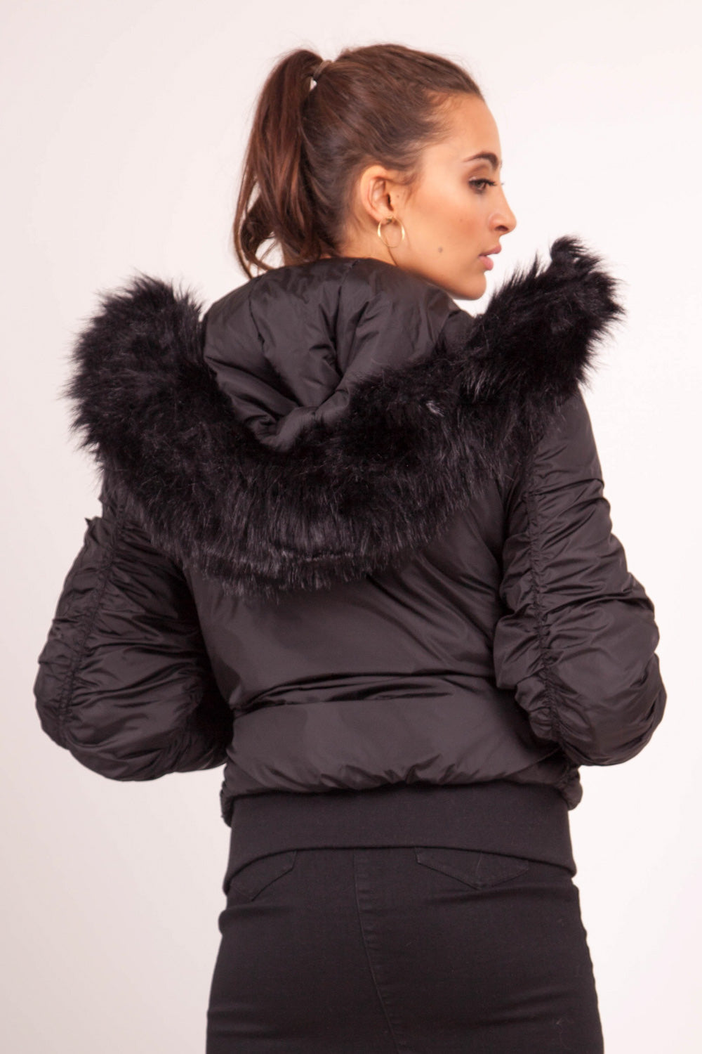 Sixth June - Bomber capuche fourrure noir