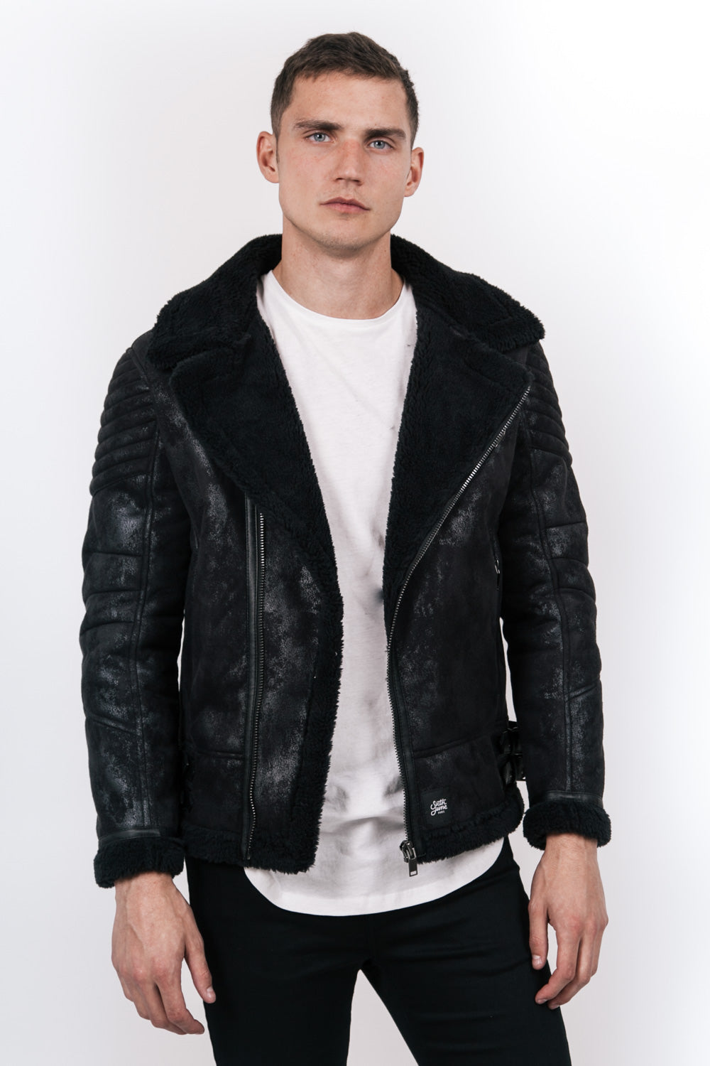 Sixth June - Veste aviateur sherpa noir