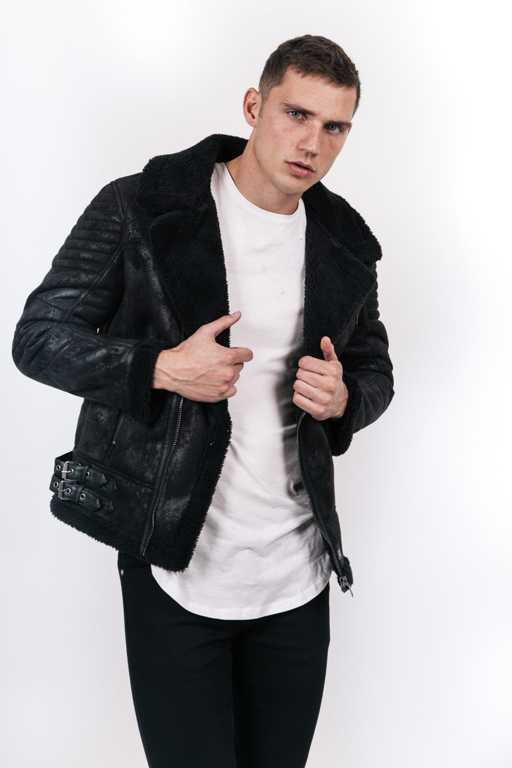 Sixth June - Veste aviateur sherpa noir