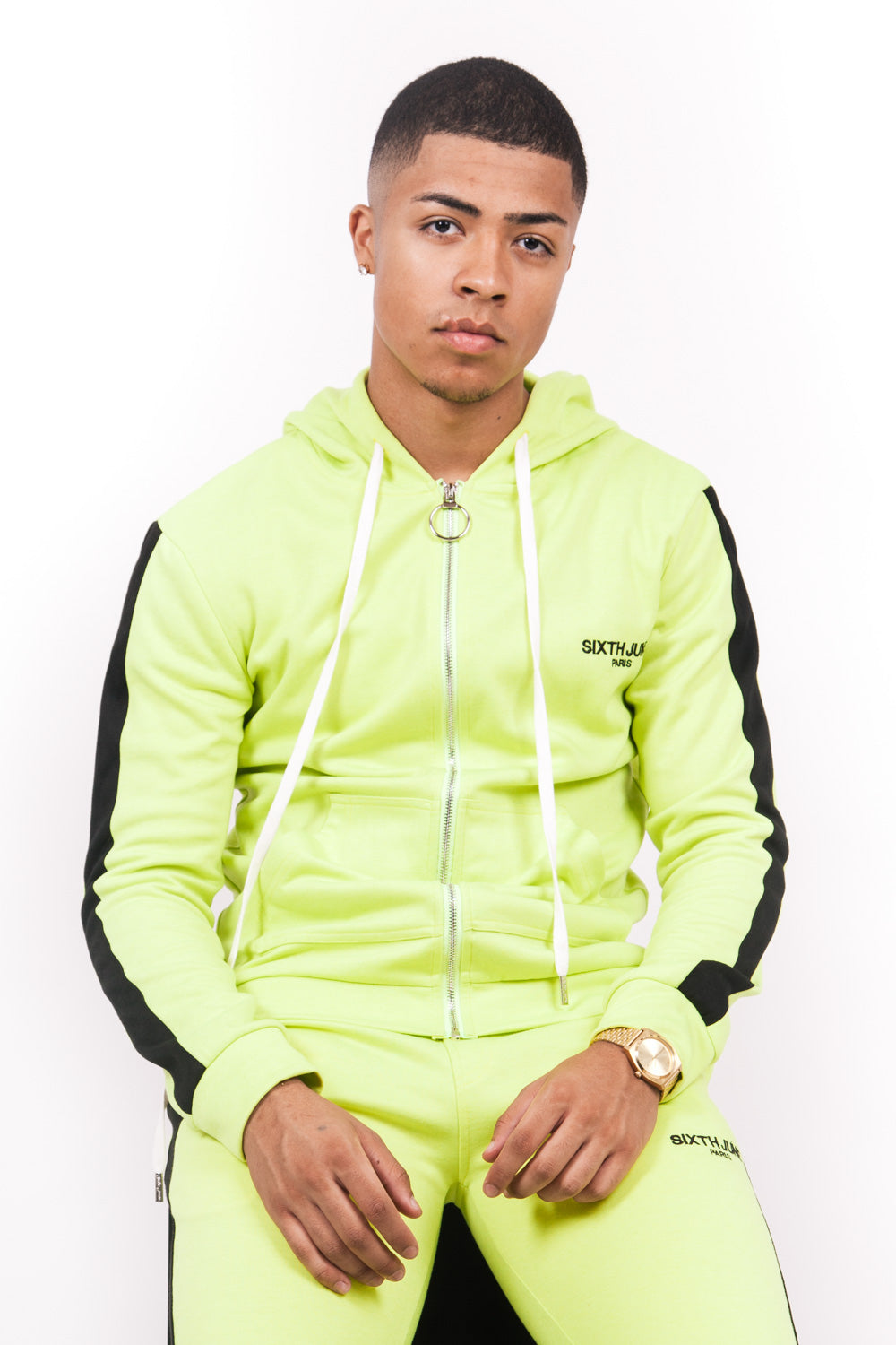 Sixth June - Sweat capuche bandes jaune noir