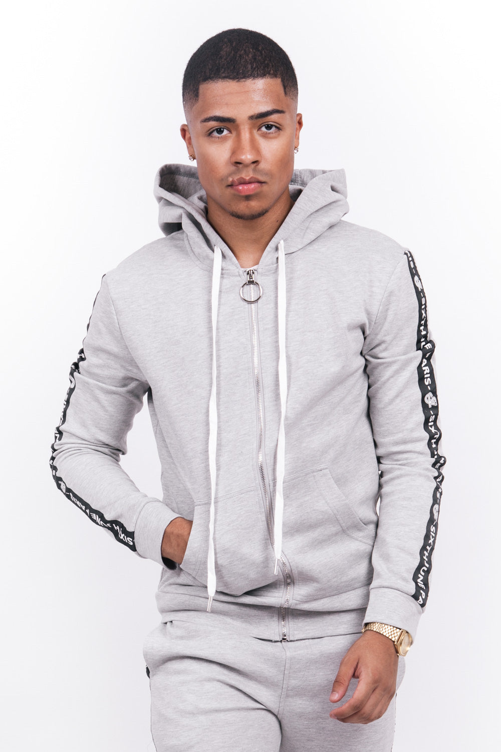 Sixth June - Sweat capuche bandes texte gris noir