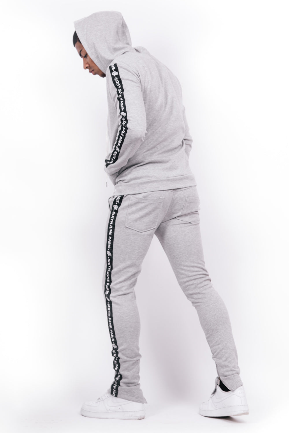 Sixth June - Sweat capuche bandes texte gris noir