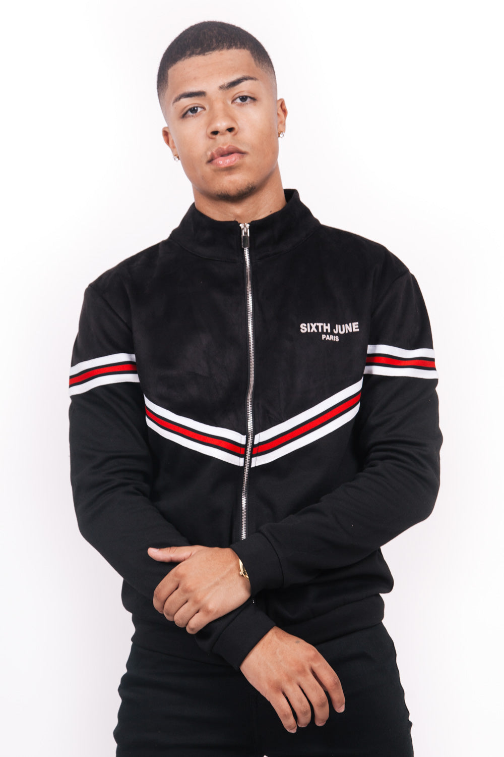 Sixth June - Veste bi-matière bandes V noire