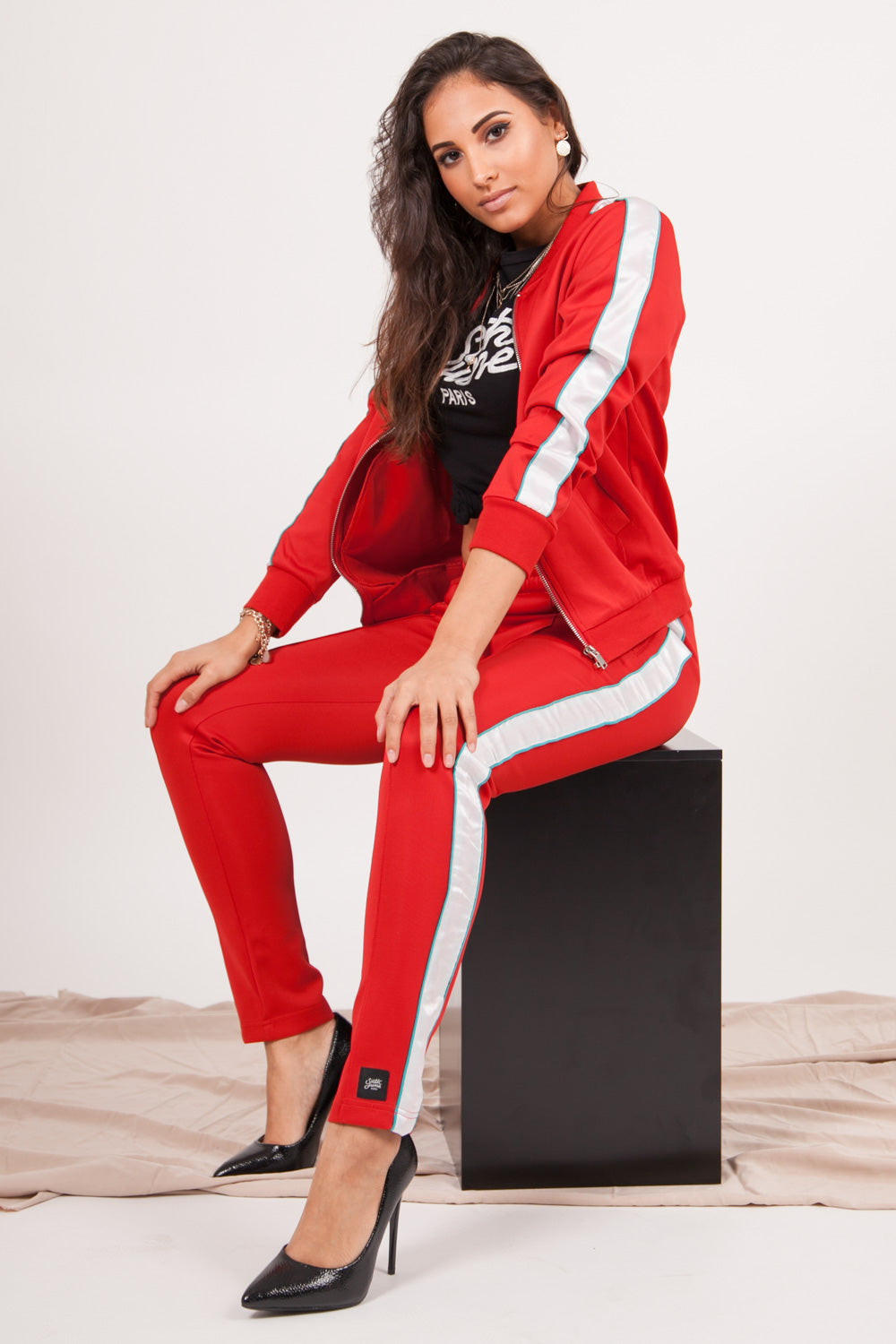 Sixth June - Veste bandes satin Parisiennes rouge