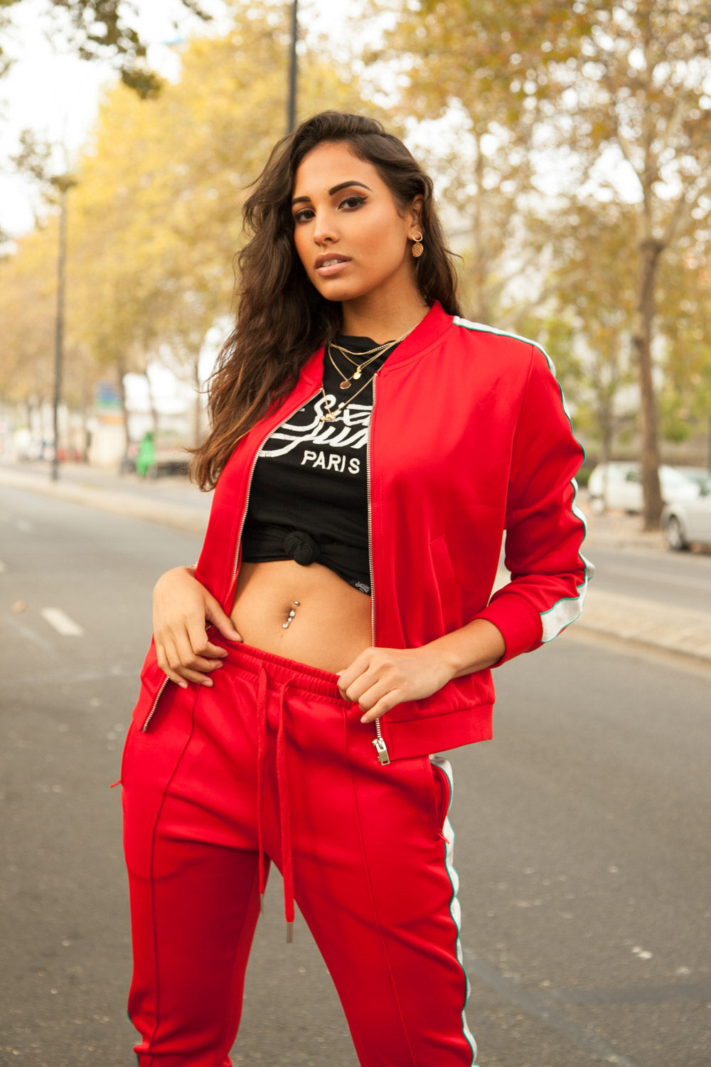 Sixth June - Veste bandes satin Parisiennes rouge