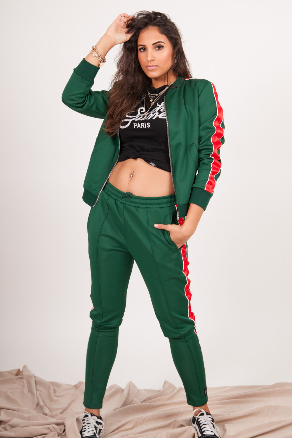 Sixth June - Veste bandes satin Parisiennes vert