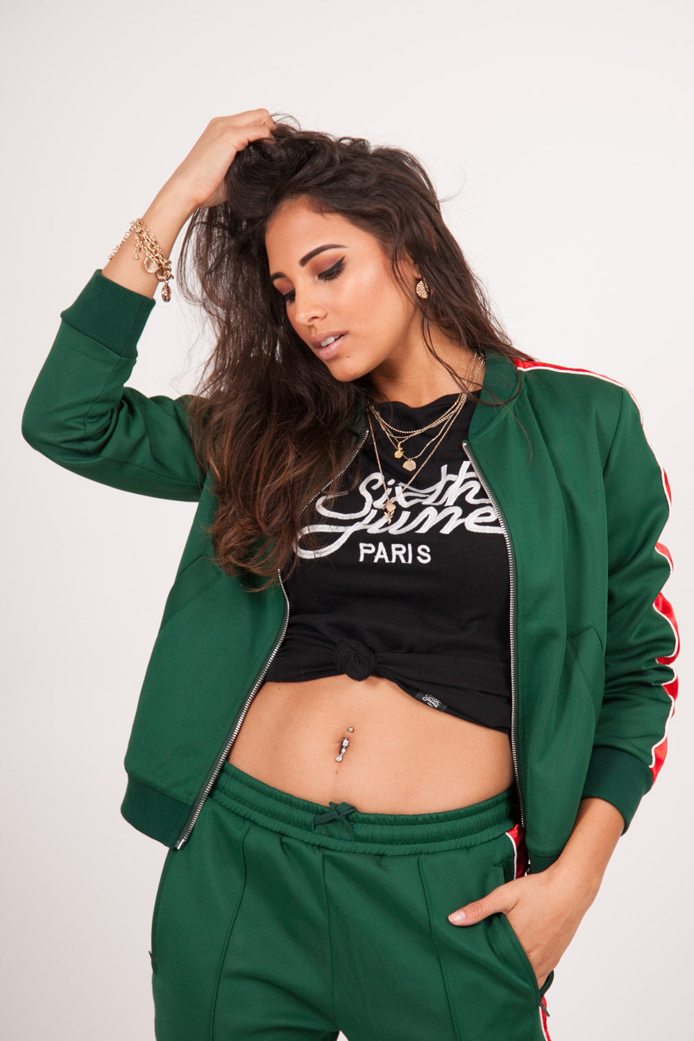 Sixth June - Veste bandes satin Parisiennes vert