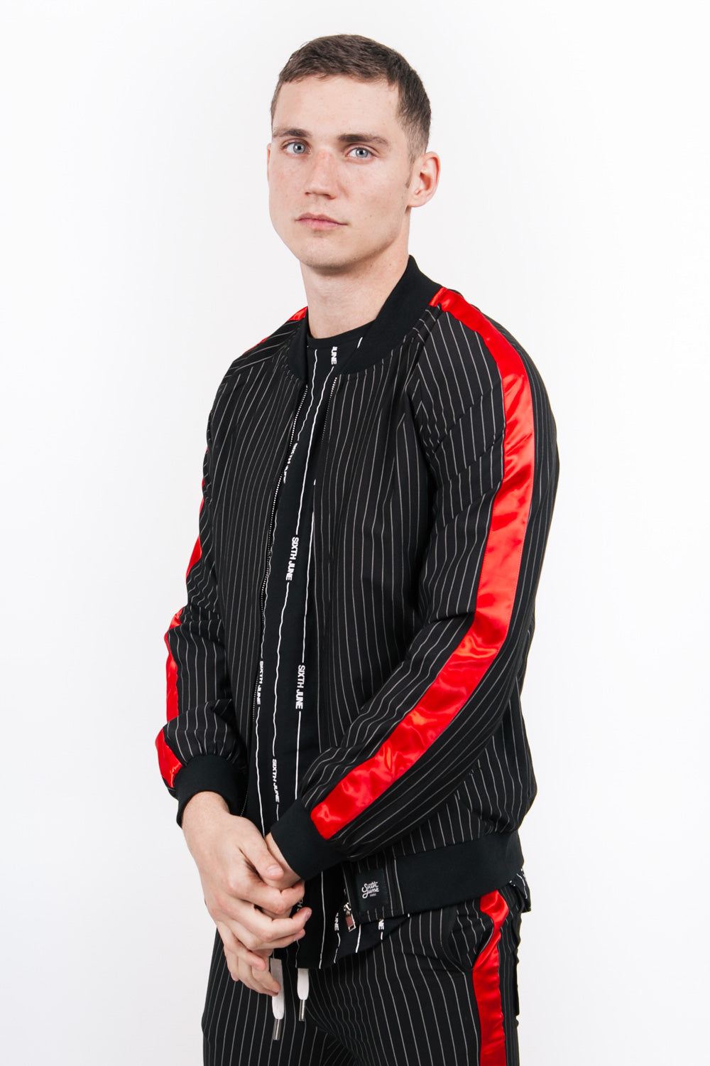 Sixth June - Veste rayée baseball noir rouge