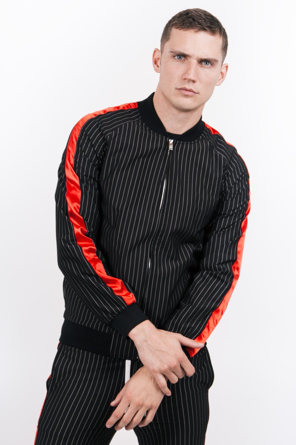 Sixth June - Veste rayée baseball noir rouge