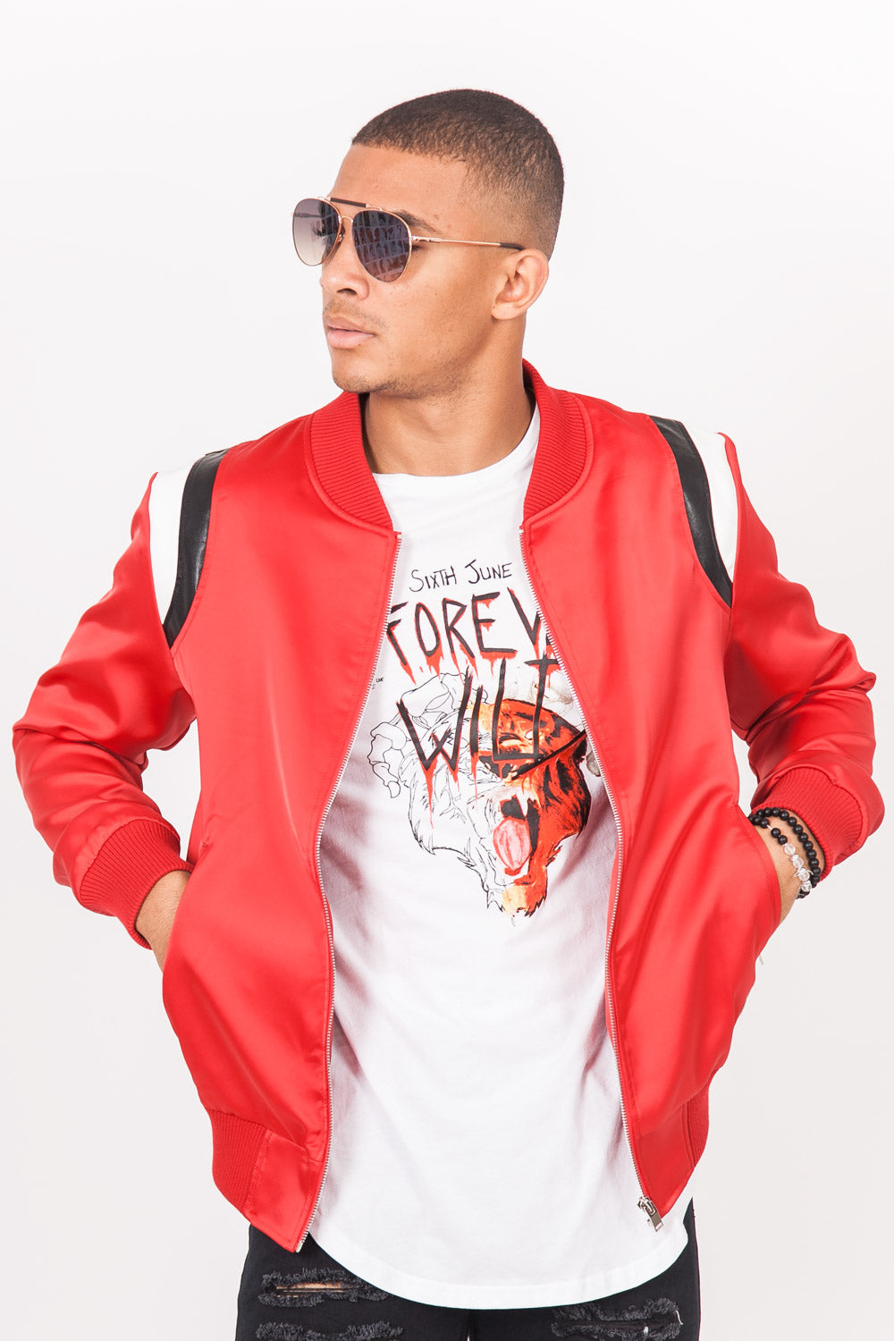 Sixth June - Teddy satin empiècement épaule rouge