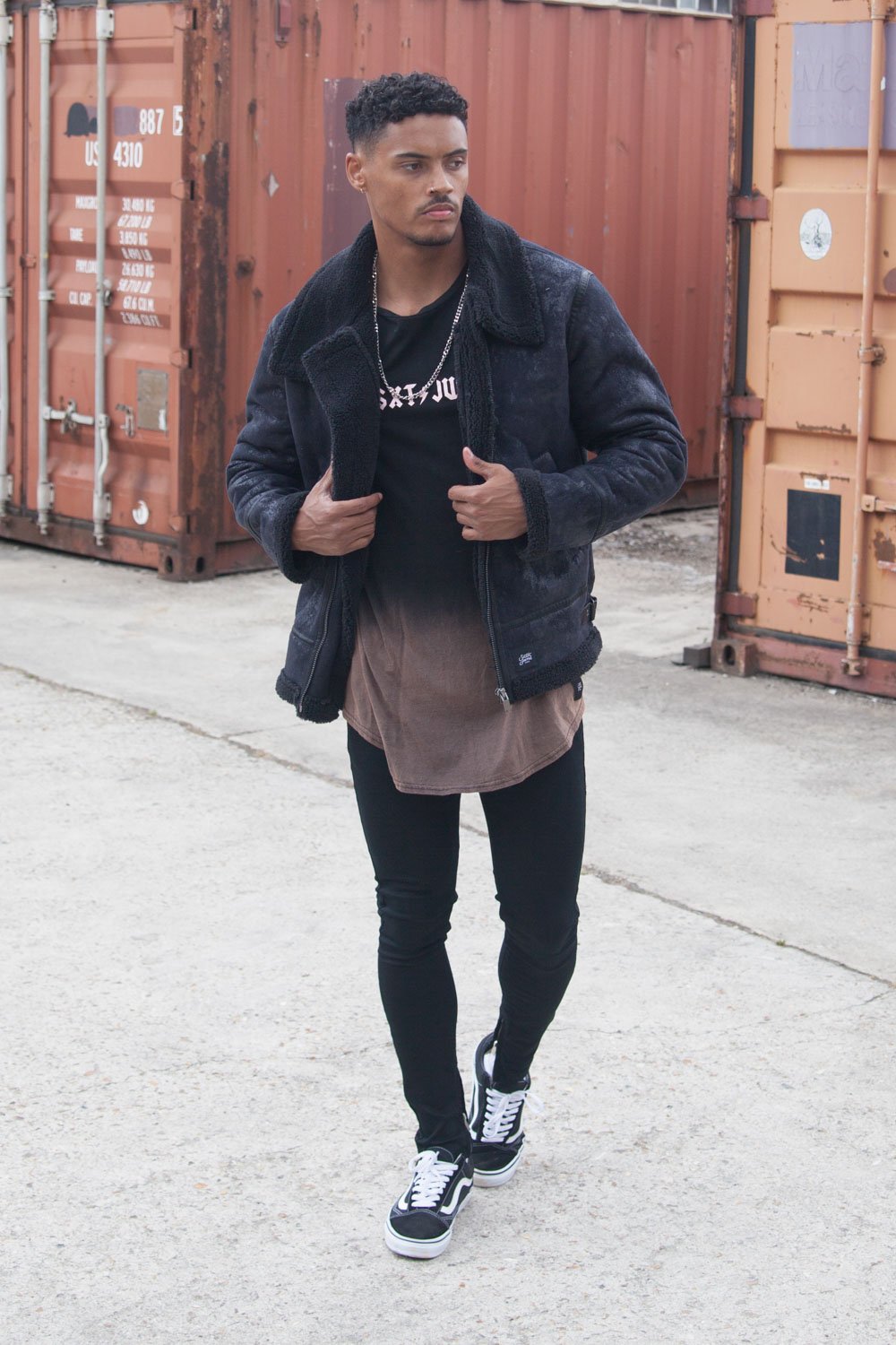 Sixth June - Veste aviateur revers faux mouton Noir