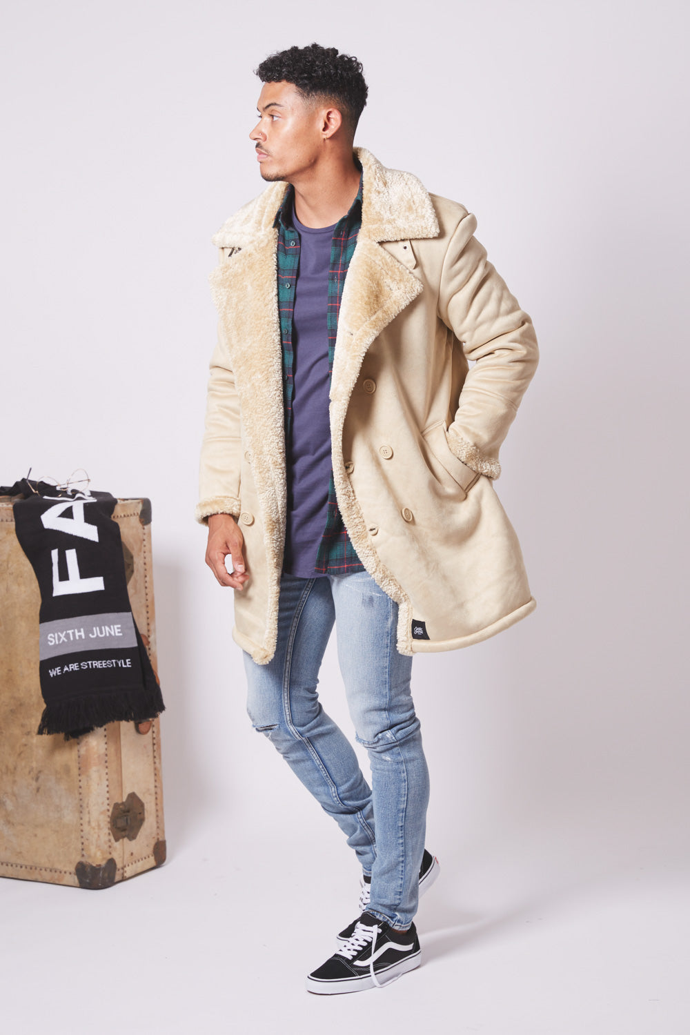 Sixth June - Caban fourrure suede beige