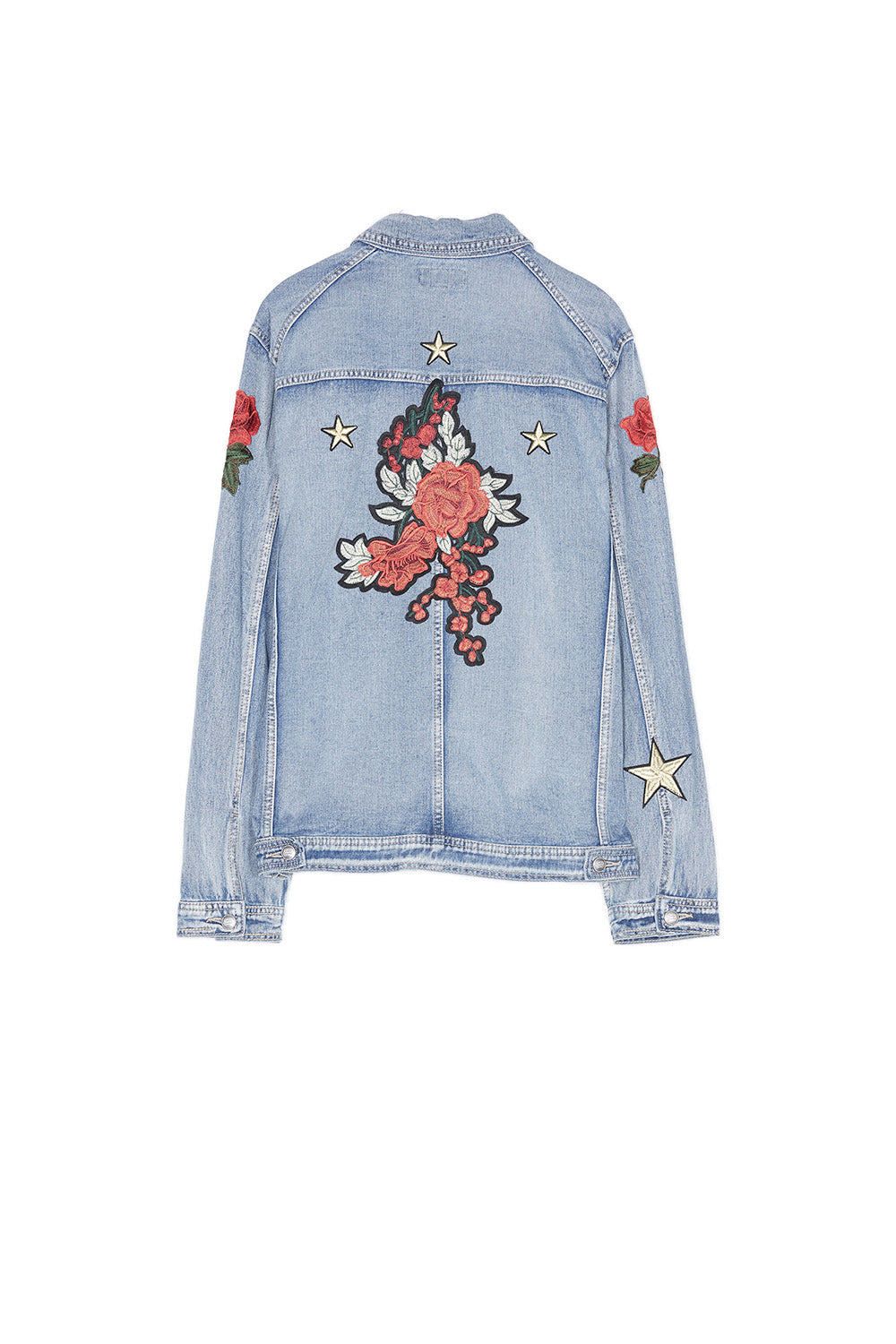 Sixth June - Veste jean patchs roses imprimés bleu