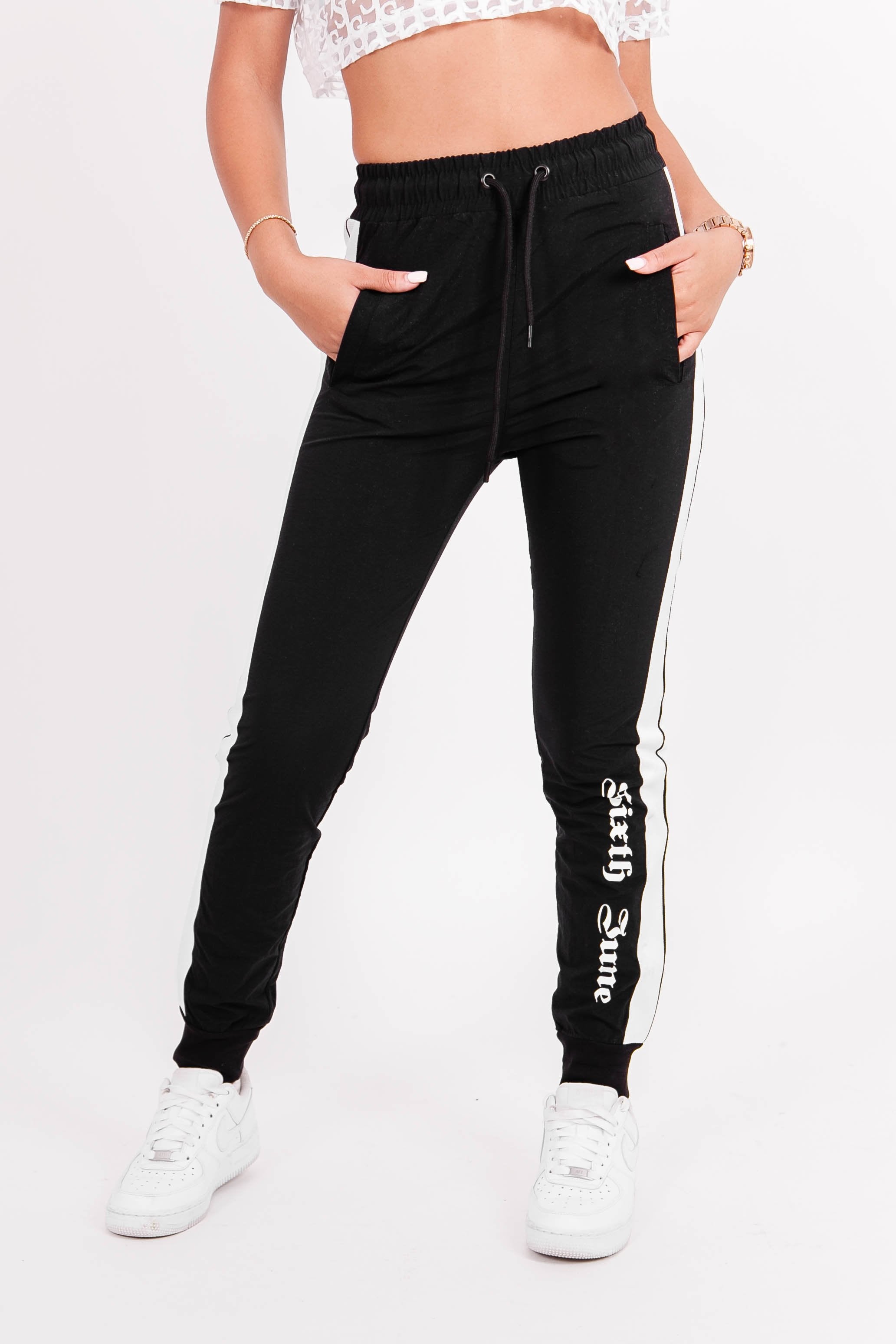 Sixth June - Jogging nylon bandes gothique Noir