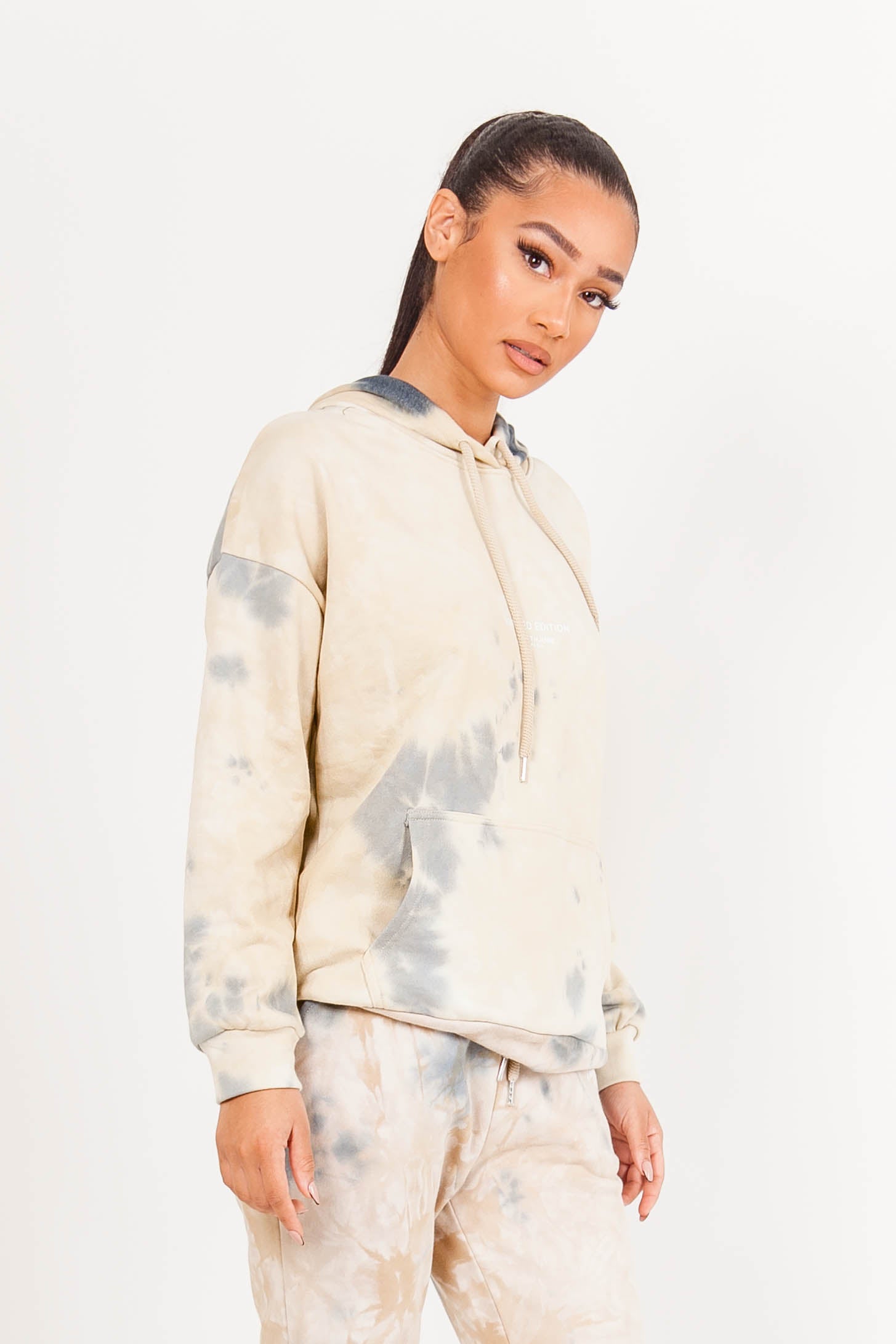 Sixth June - Sweat à capuche large tie dye beige