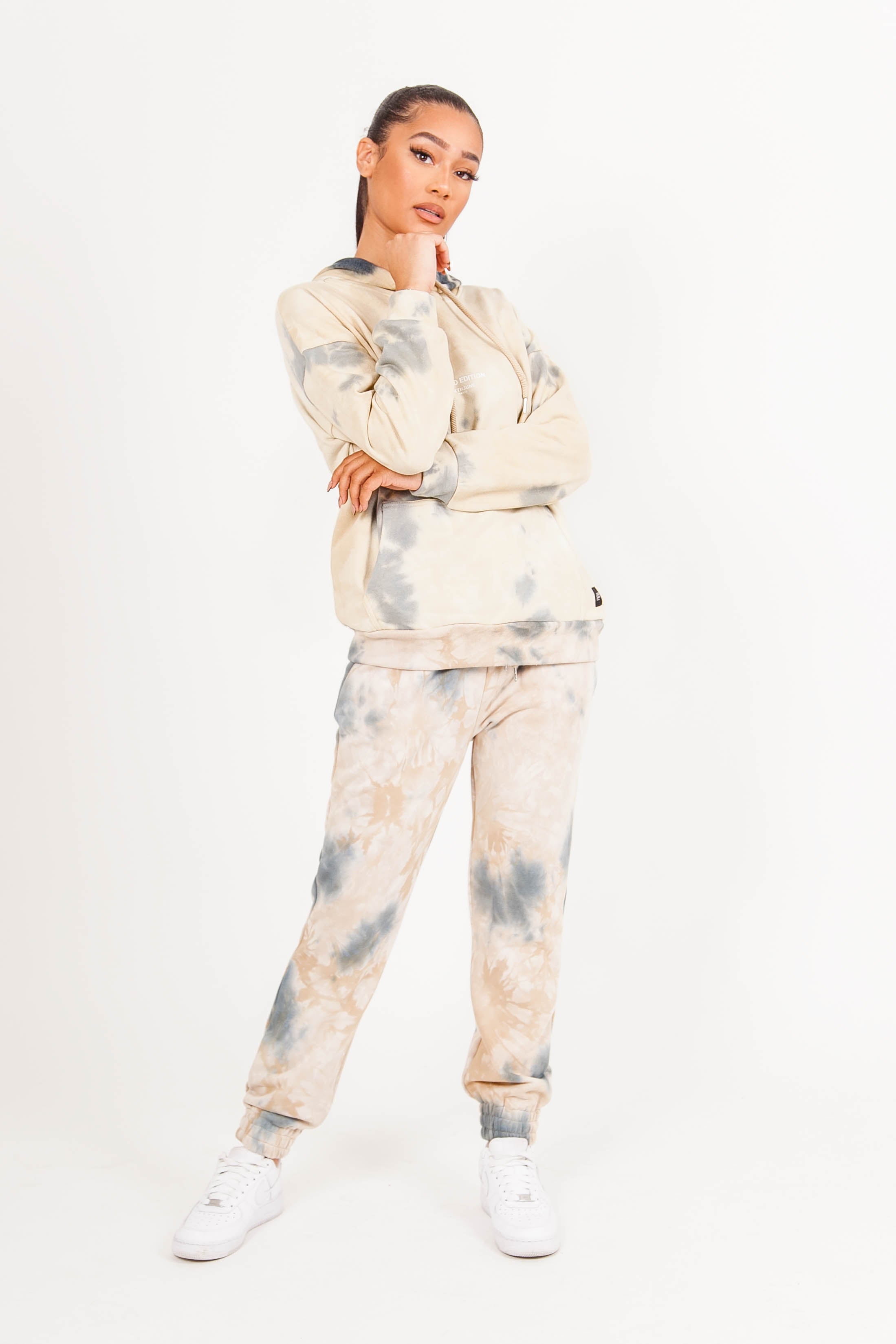 Sixth June - Sweat à capuche large tie dye beige