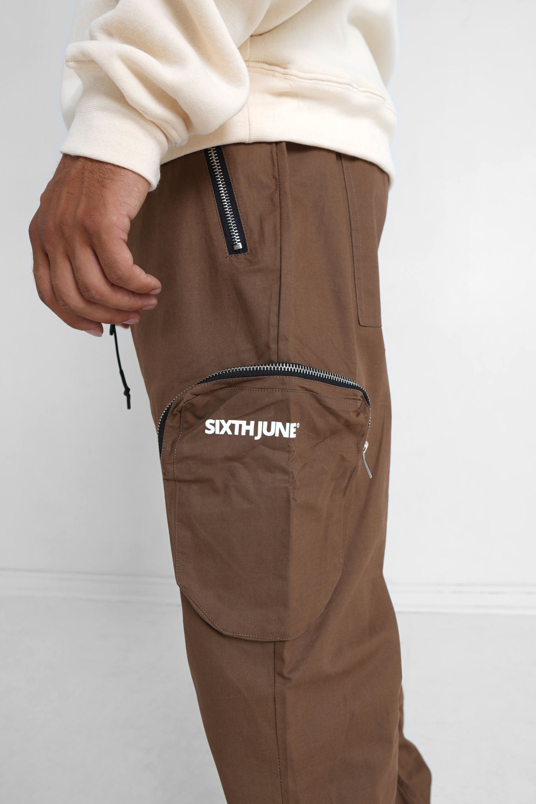 Sixth June - Pantalon cargo zip Marron foncé