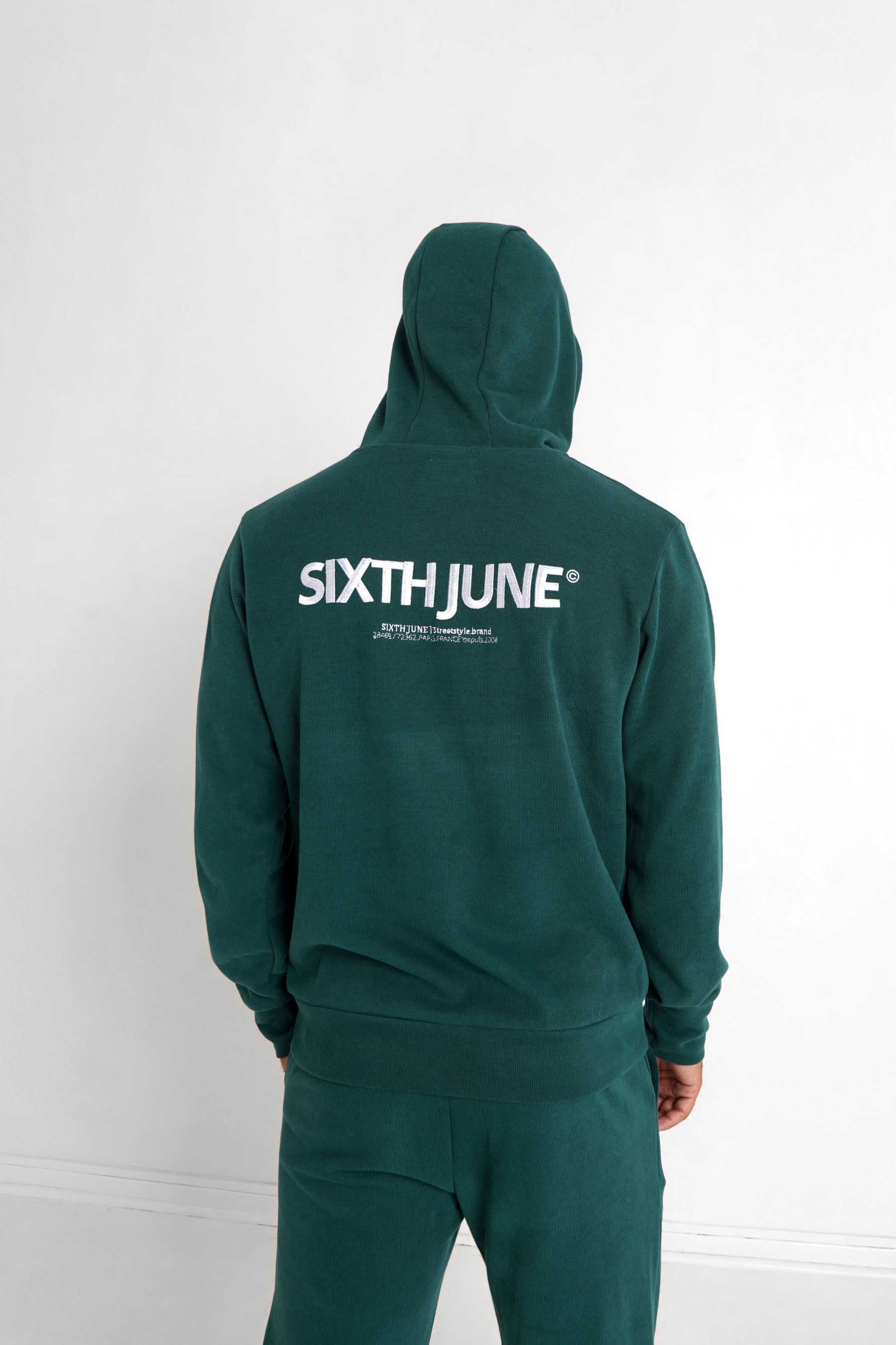 Sixth June - Sweat capuche côtelé patch Vert foncé