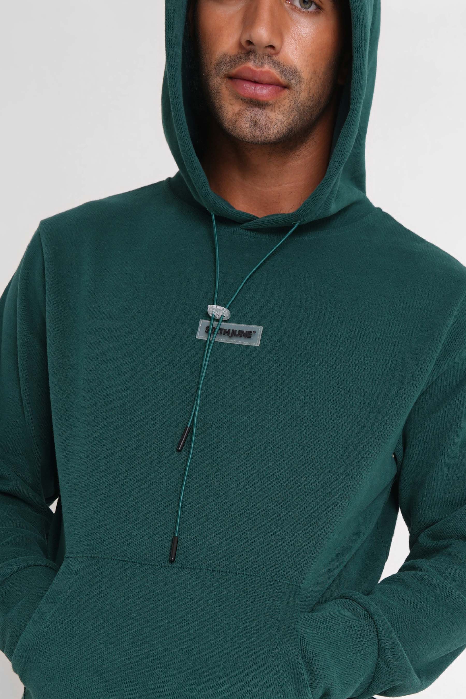 Sixth June - Sweat capuche côtelé patch Vert foncé
