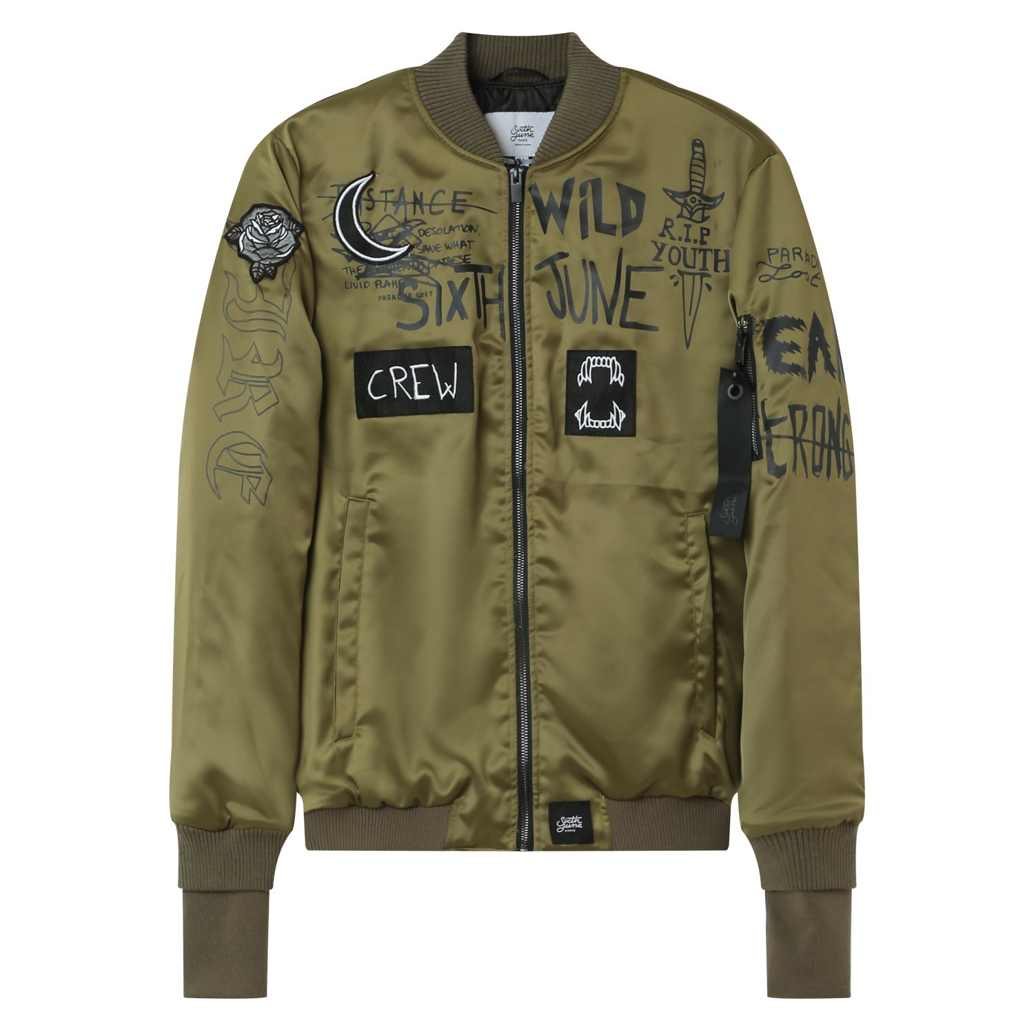 Sixth June - Bomber imprimé Crew Vert kaki