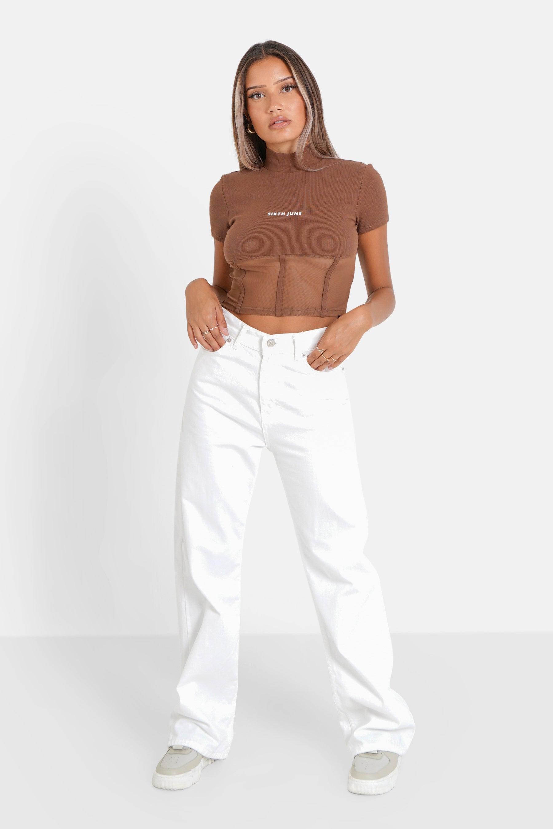 Sixth June - Top court corset transparent Marron clair