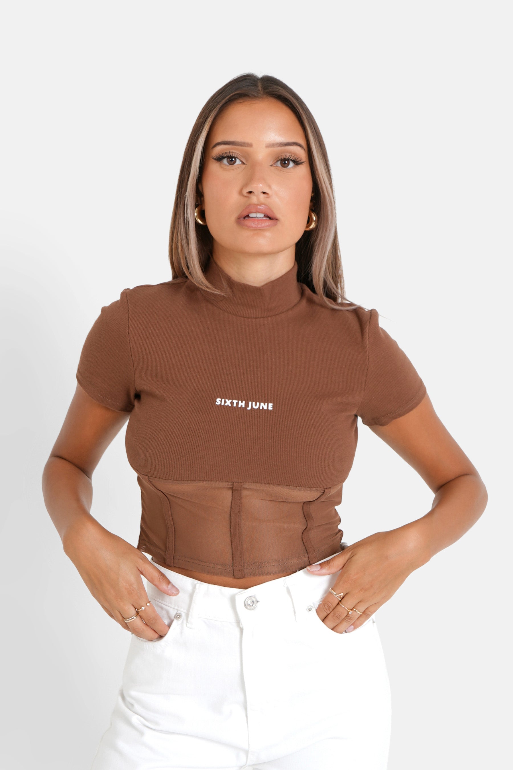 Sixth June - Top court corset transparent Marron clair