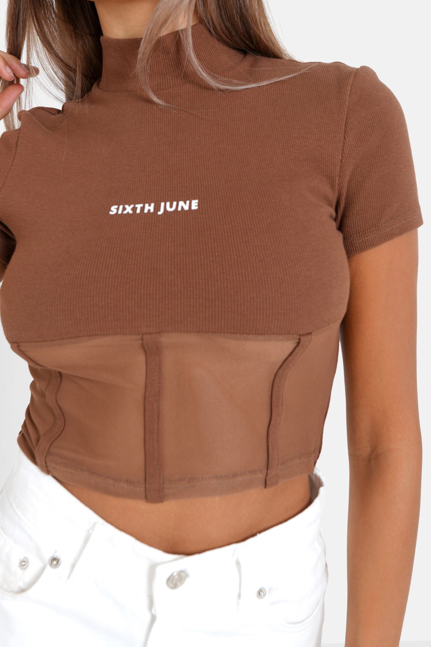 Sixth June - Top court corset transparent Marron clair