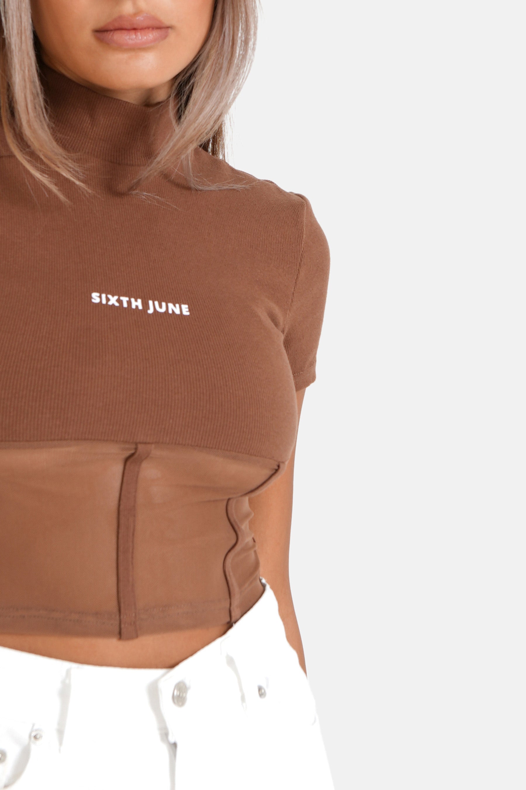 Sixth June - Top court corset transparent Marron clair