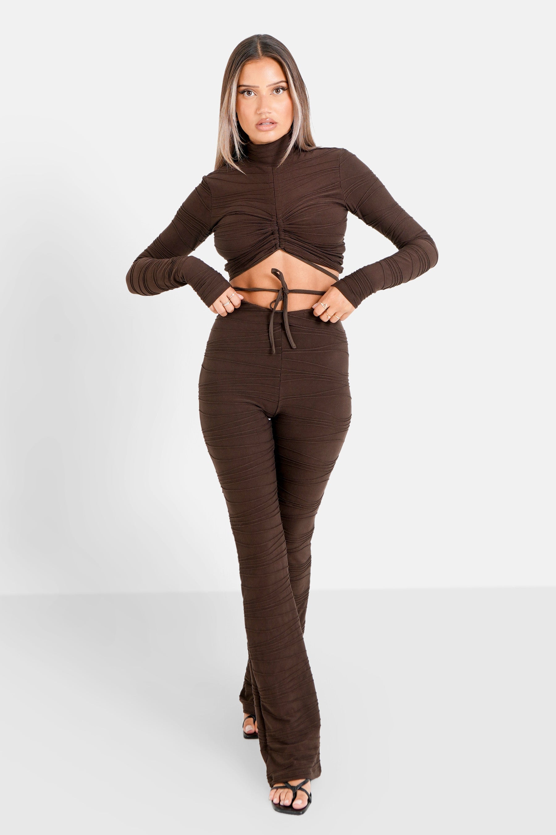 Sixth June - Pantalon texturé évasé Marron foncé