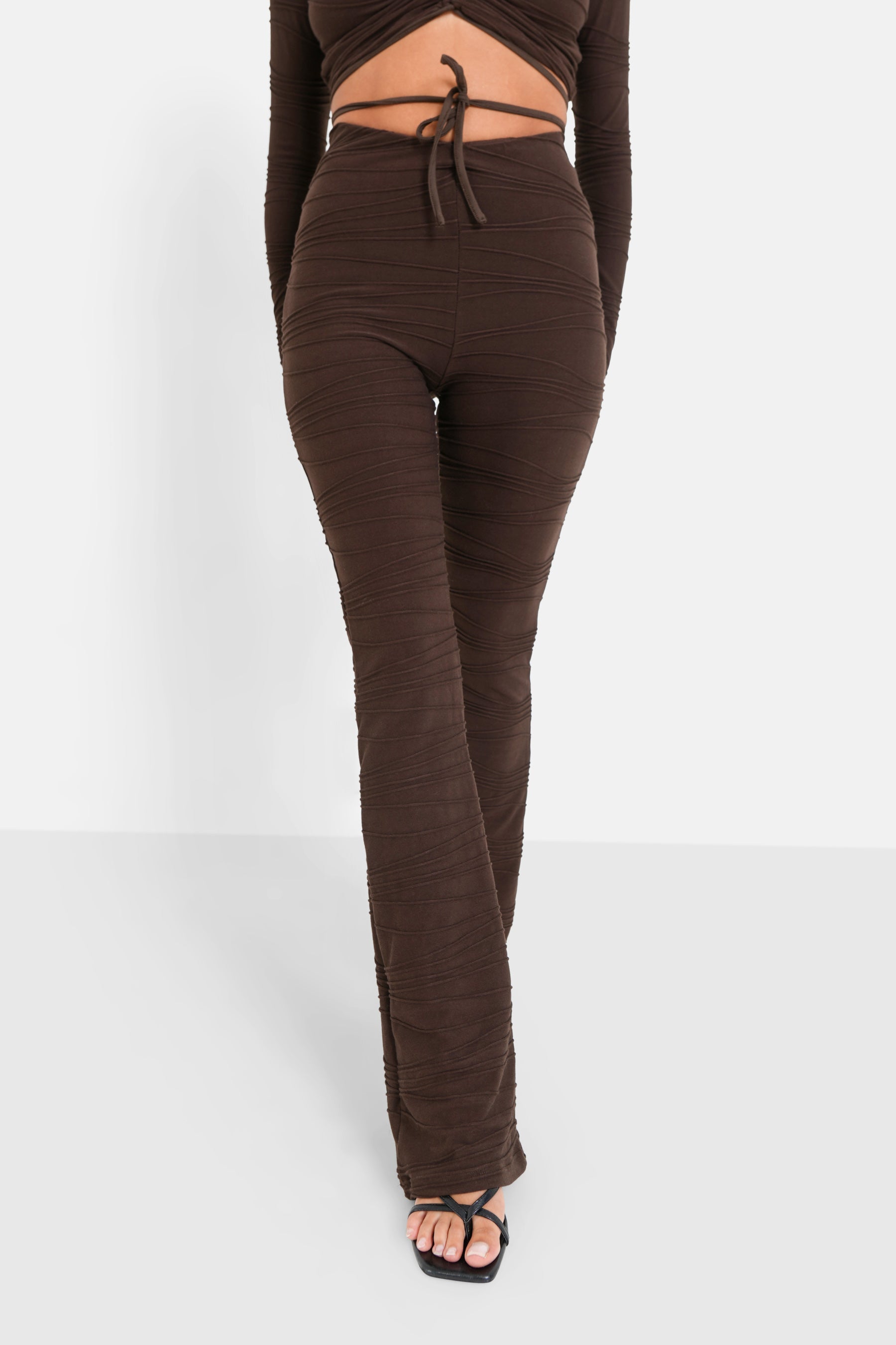 Sixth June - Pantalon texturé évasé Marron foncé