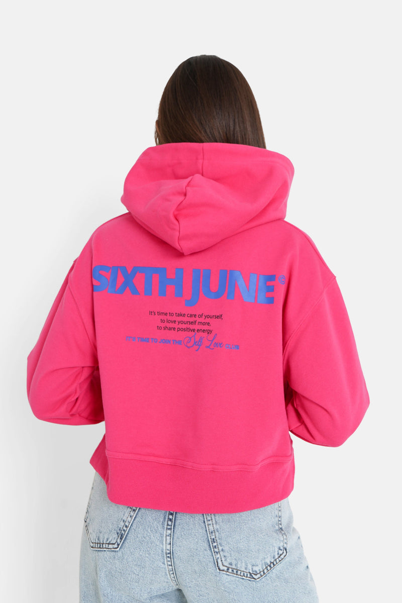 Sixth June - Sweat capuche logo court Rose foncé