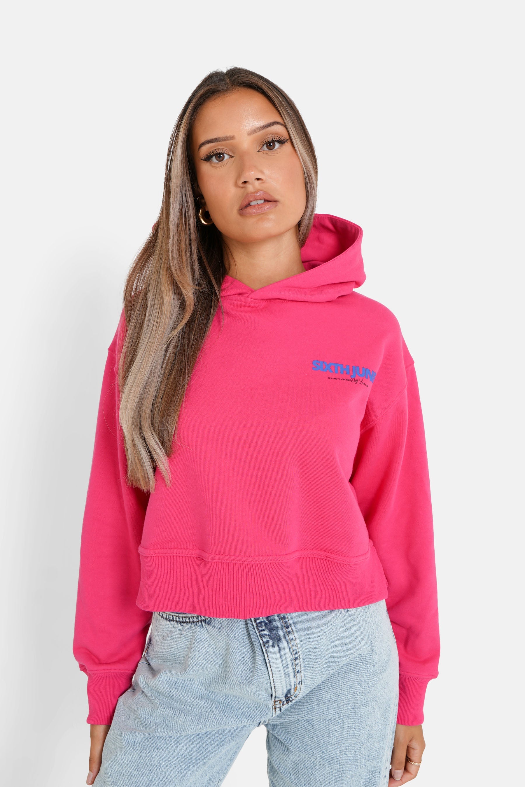 Sixth June - Sweat capuche logo court Rose foncé