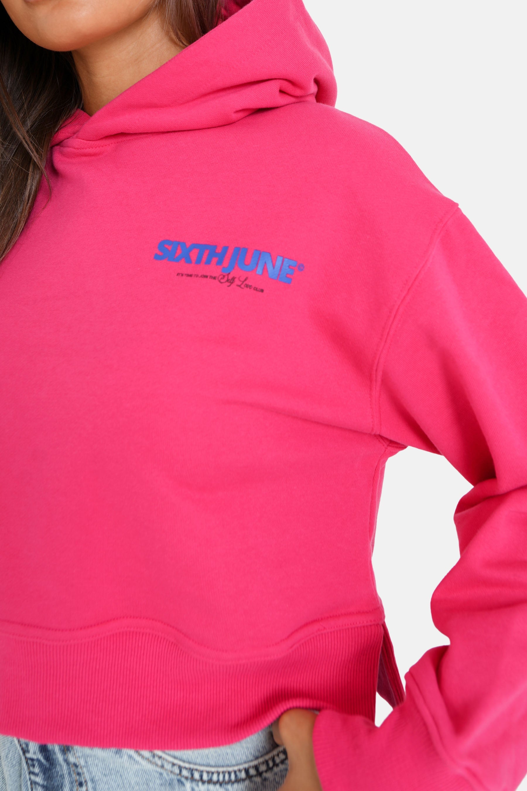 Sixth June - Sweat capuche logo court Rose foncé