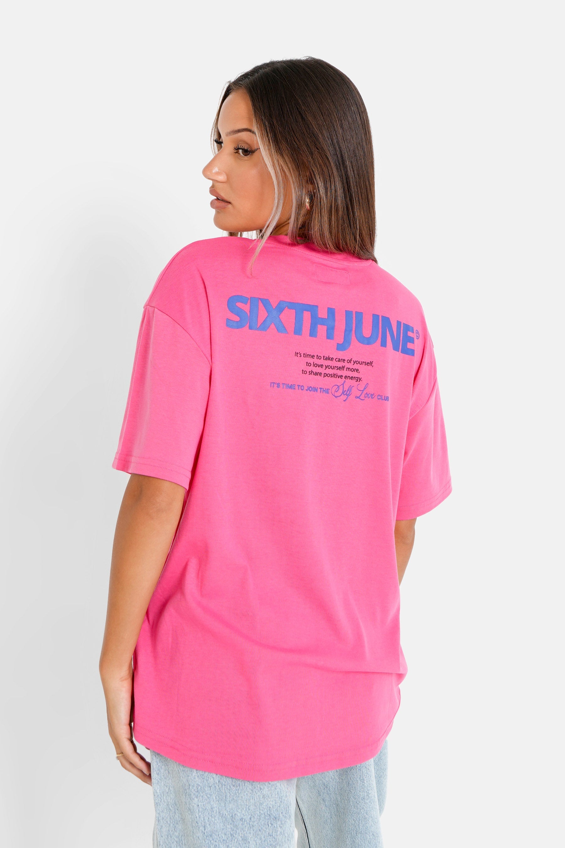 Sixth June - T-shirt long logo court Rose foncé
