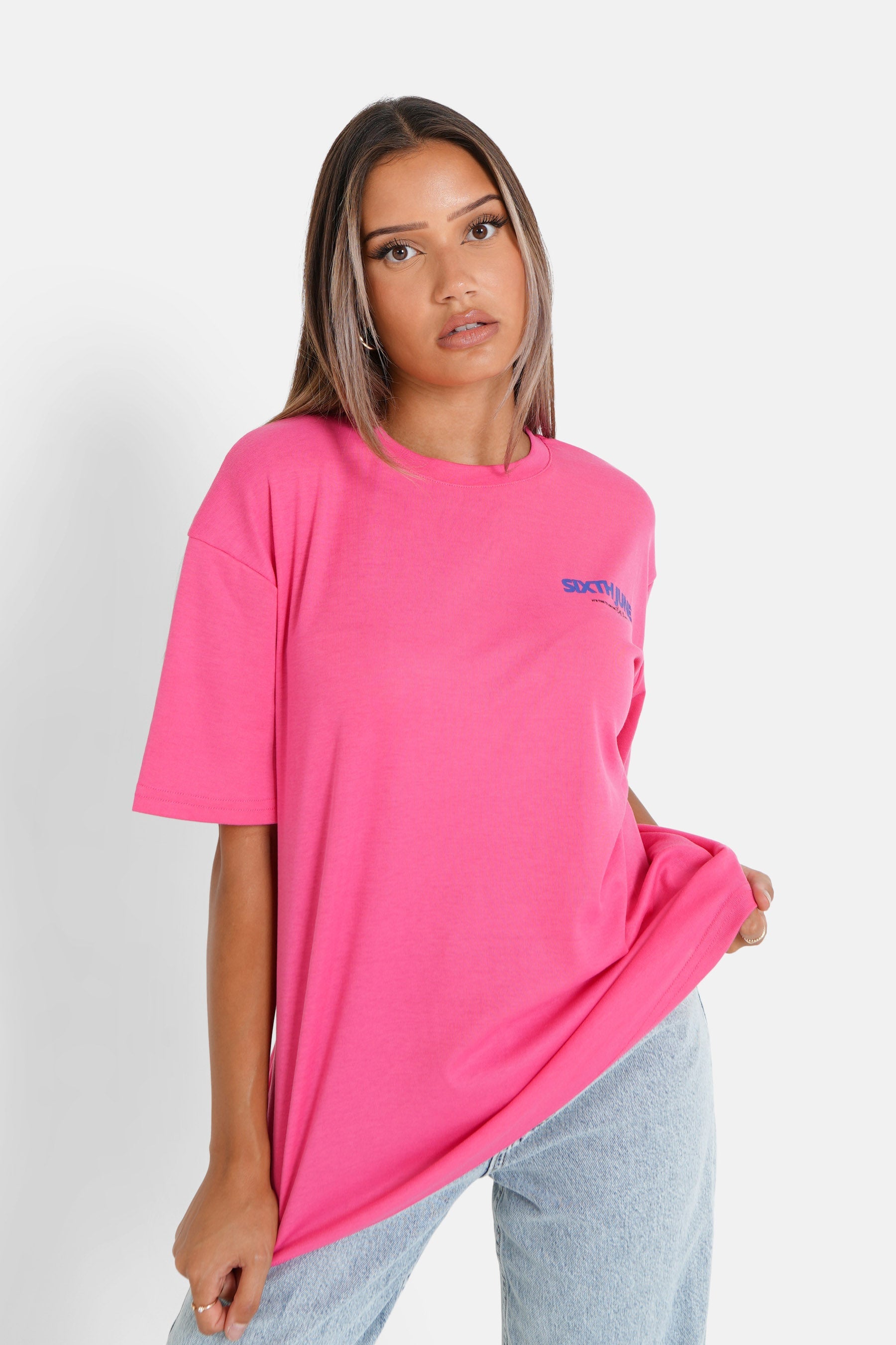 Sixth June - T-shirt long logo court Rose foncé