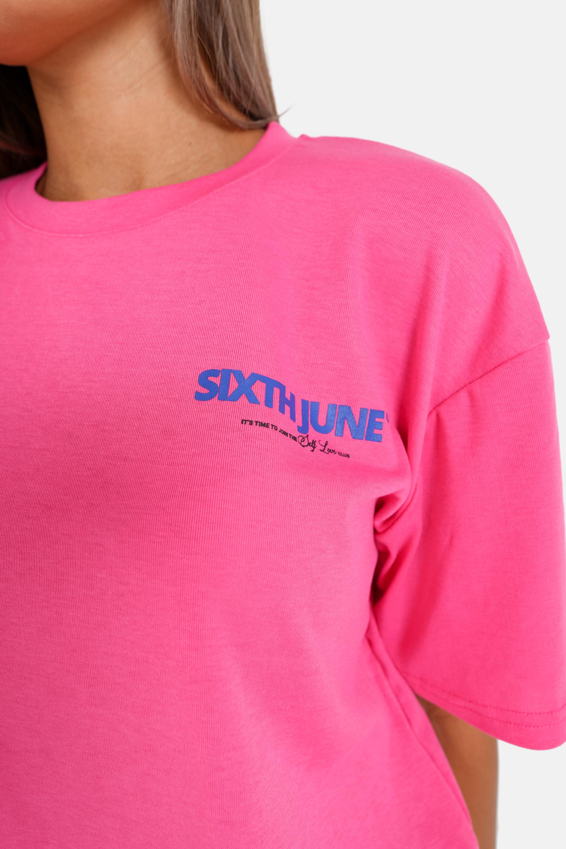 Sixth June - T-shirt long logo court Rose foncé