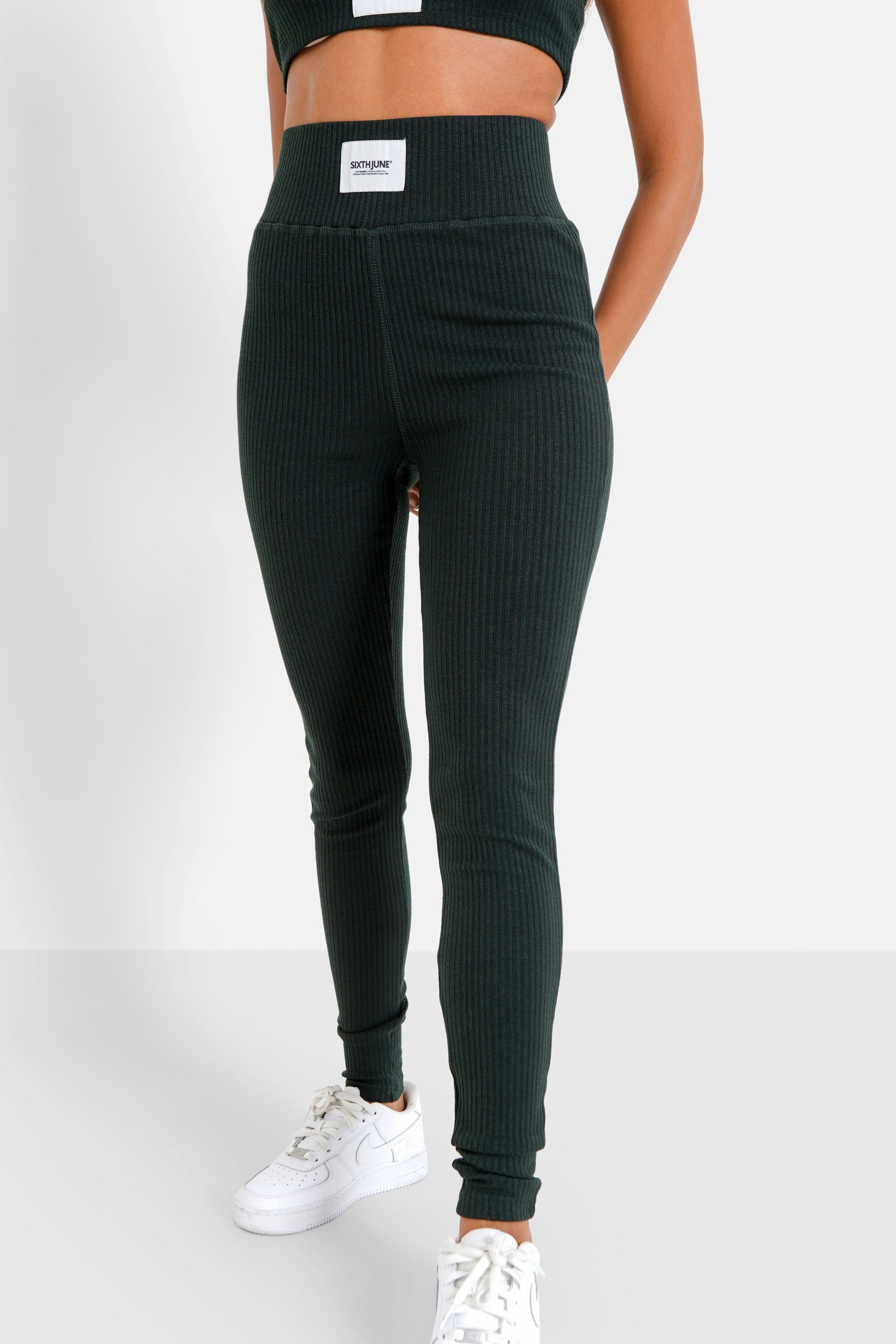Sixth June - Legging côtelé satiné Vert foncé