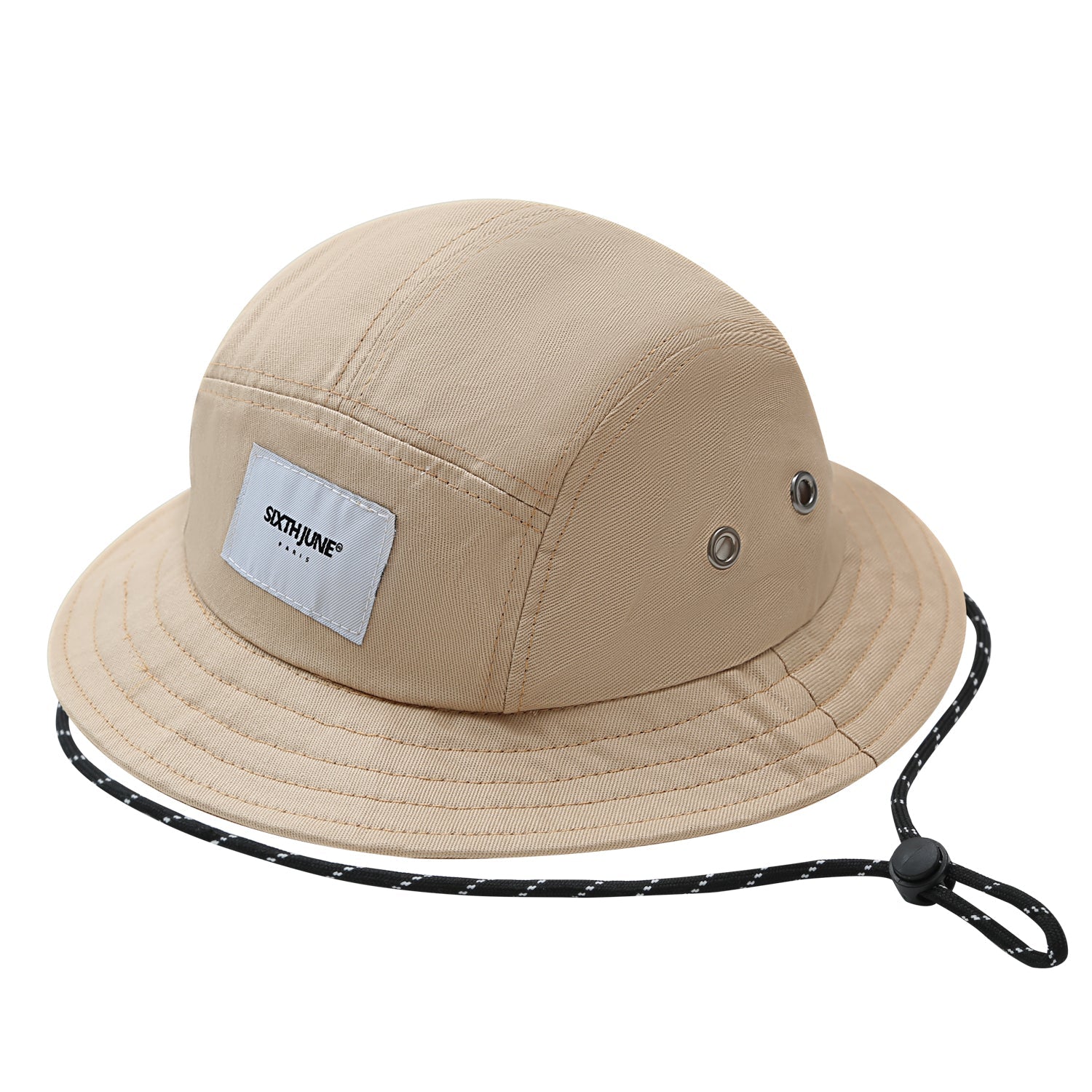 Drawcord cotton bucket hat Beige