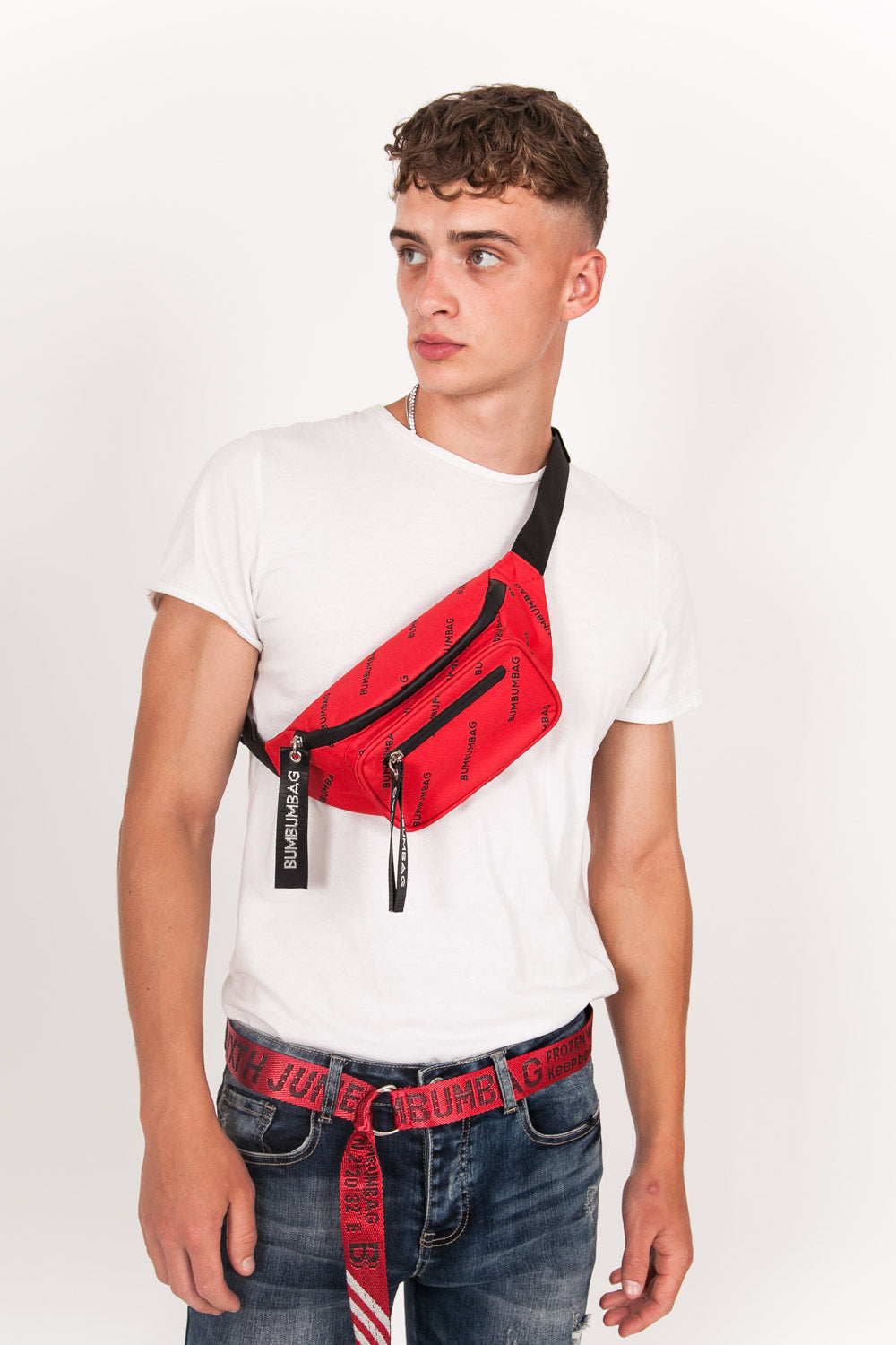 BumBumBag - Sac banane logomania double zips rouge