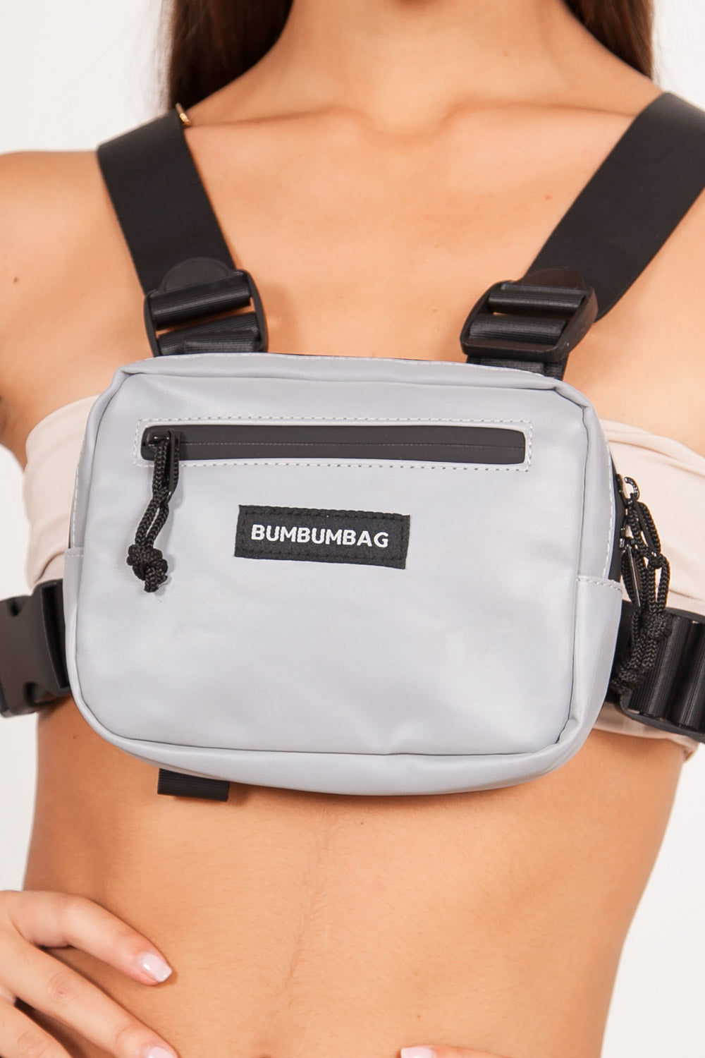BumBumBag - Mini sac poitrine réfléchissant logo gris