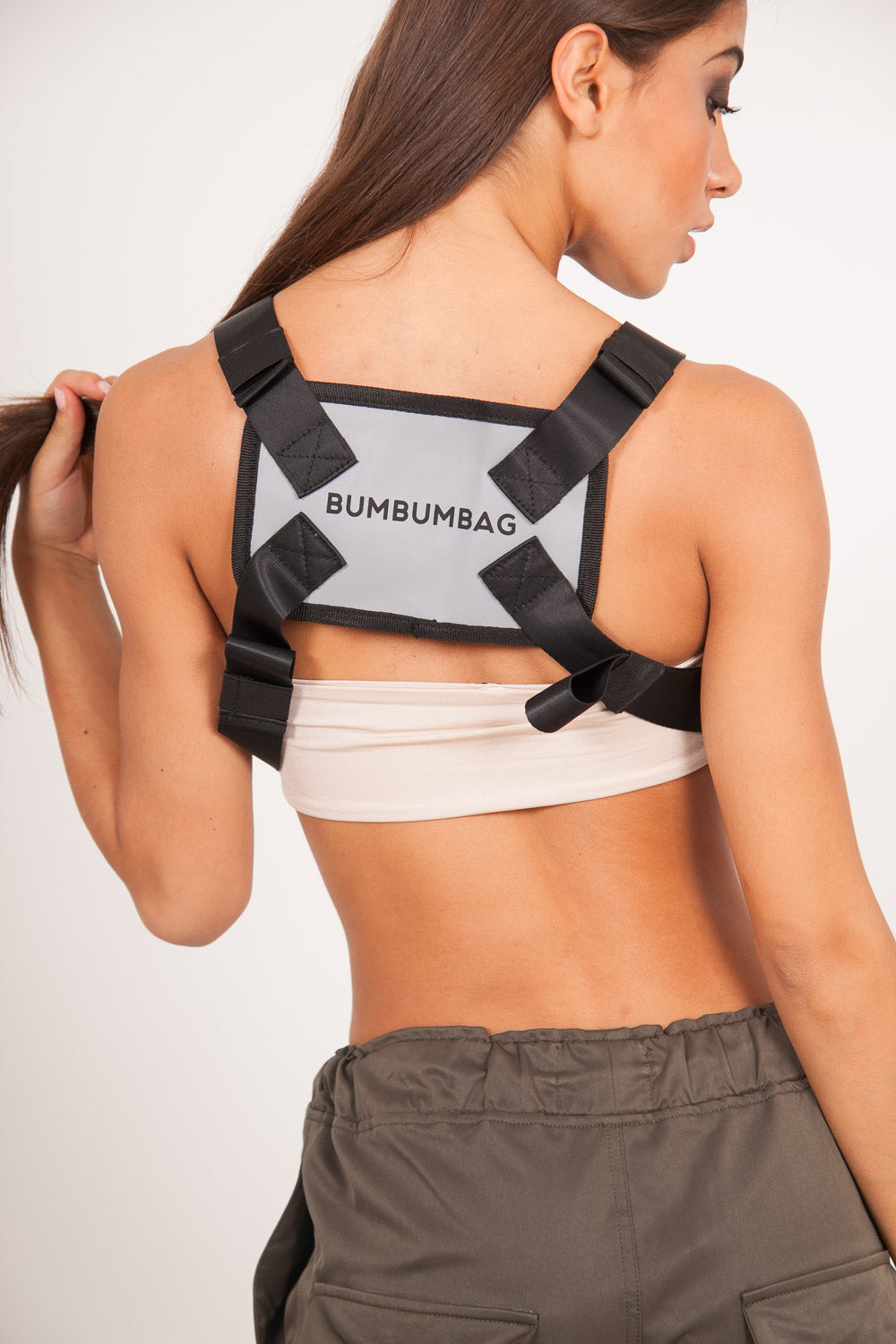 BumBumBag - Mini sac poitrine réfléchissant logo gris