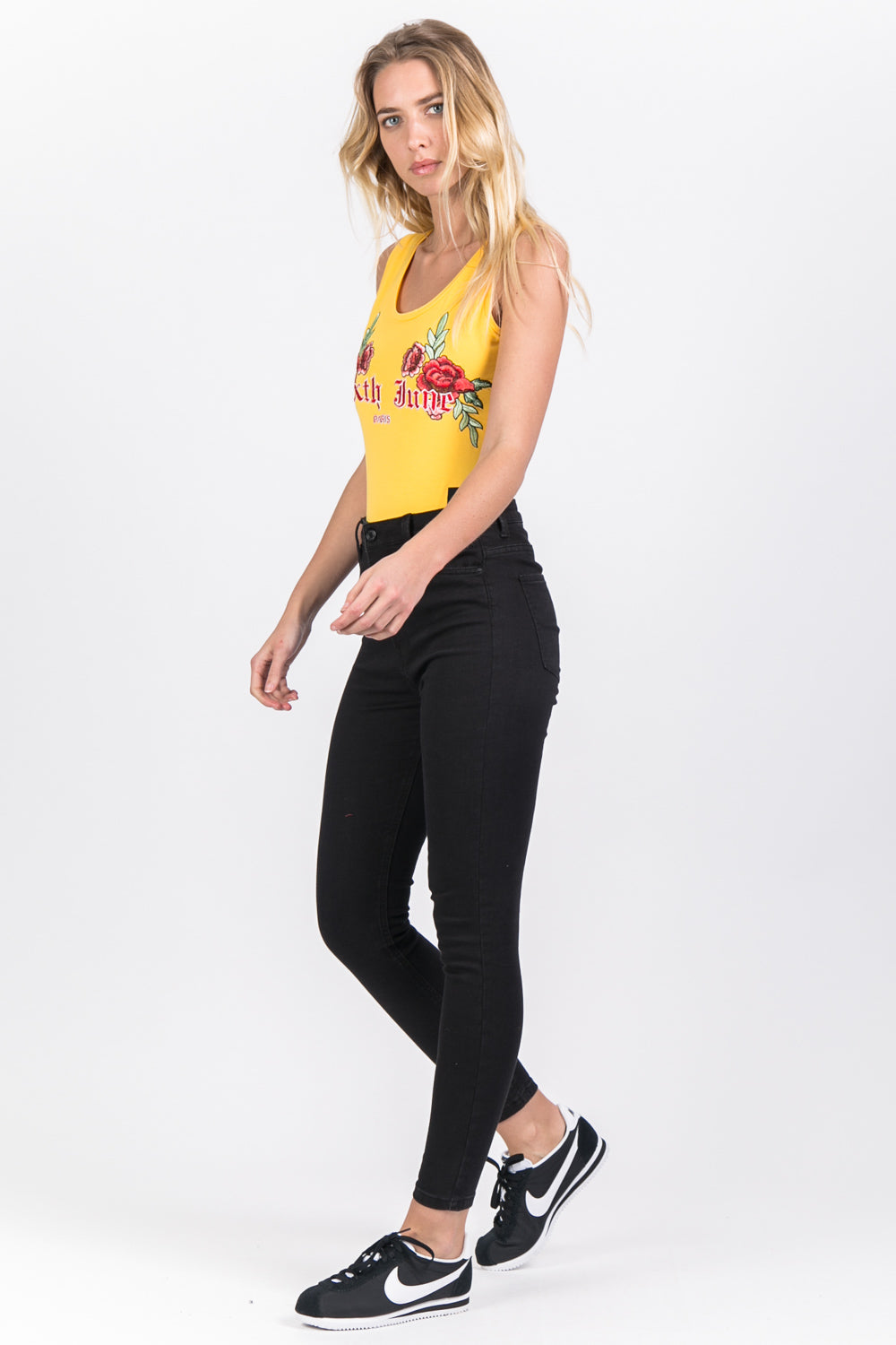 Sixth June - Body imprimé broderies fleurs jaune