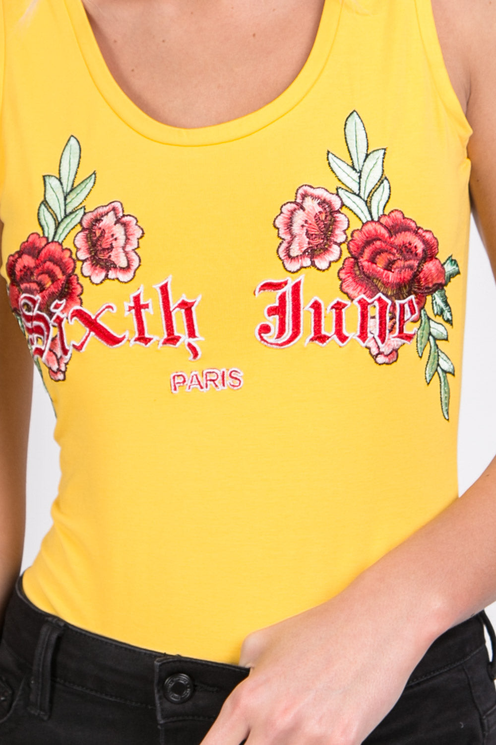 Sixth June - Body imprimé broderies fleurs jaune