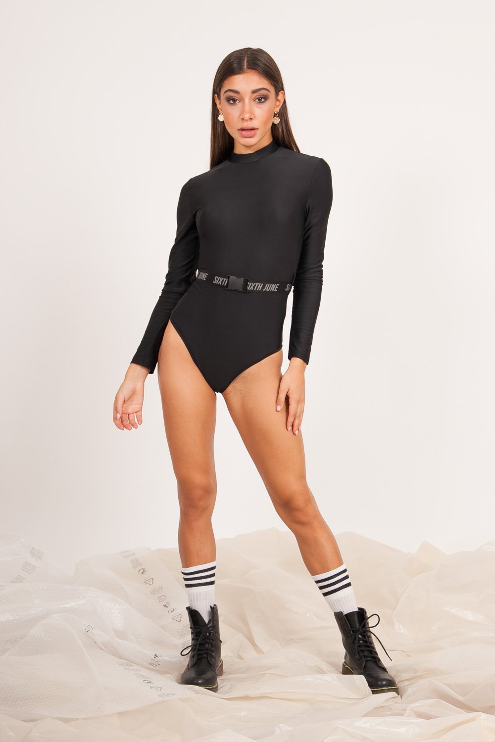 Body boucle manches longues noir
