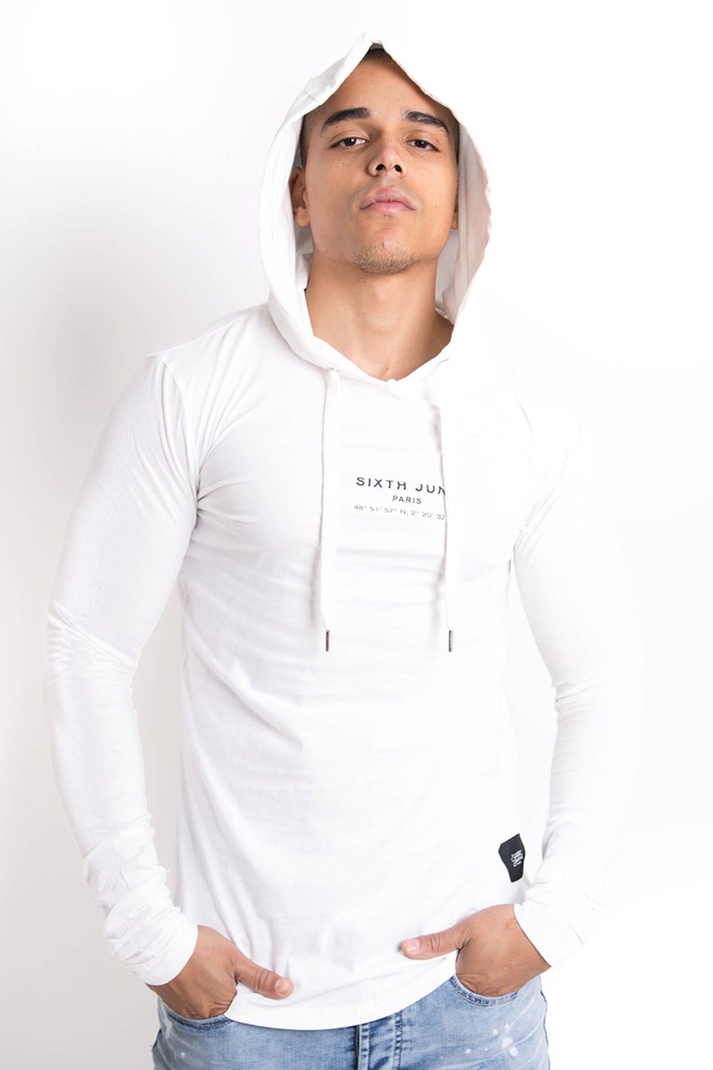 Long Sleeves Gps Hood T-Shirt White