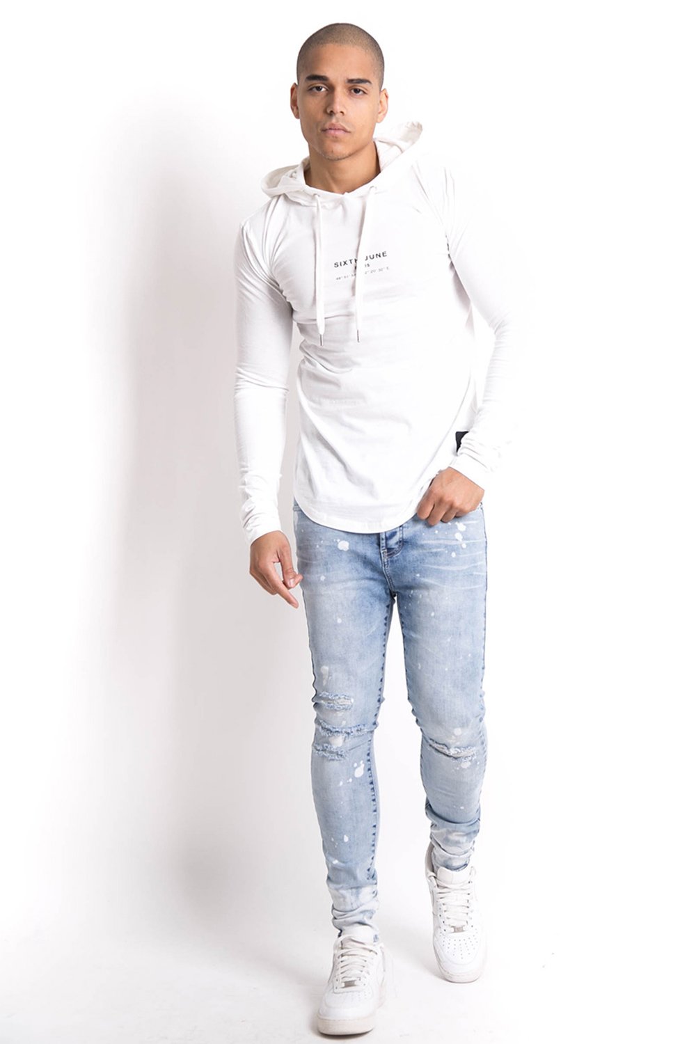 Long Sleeves Gps Hood T-Shirt White