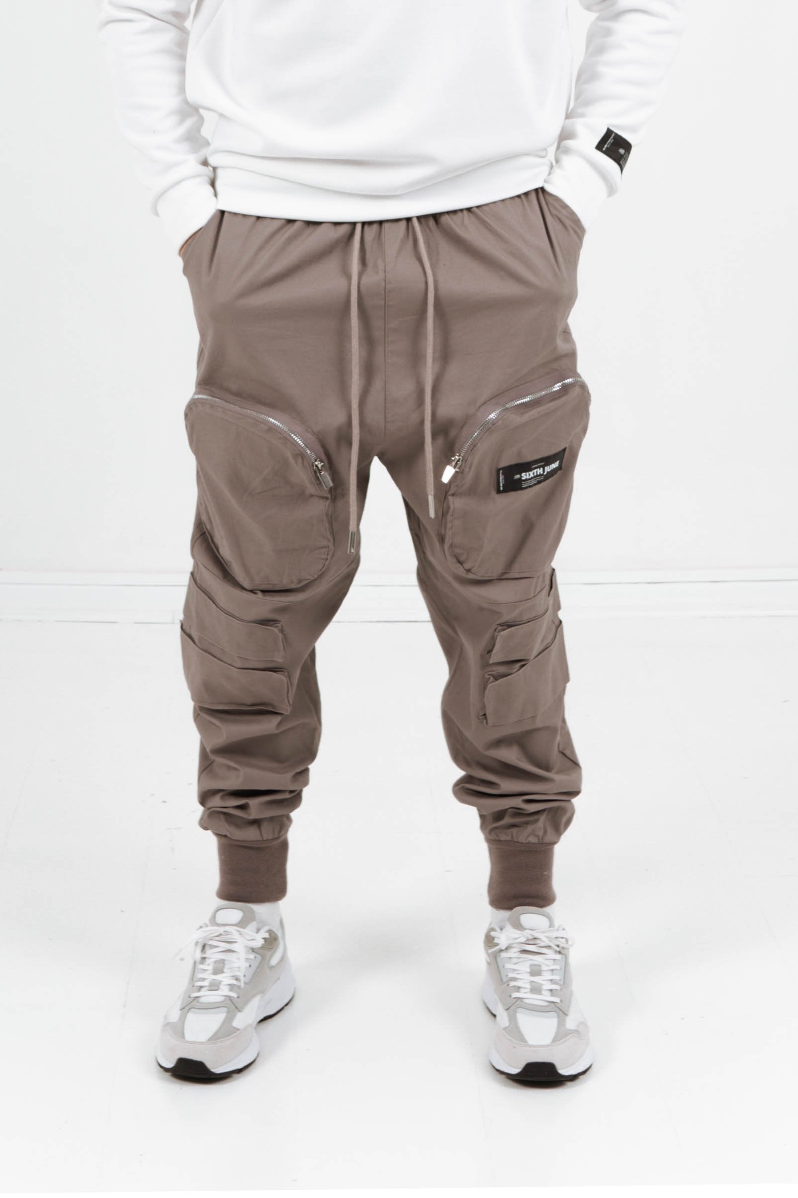 Pantalon cargo poche zip Marron