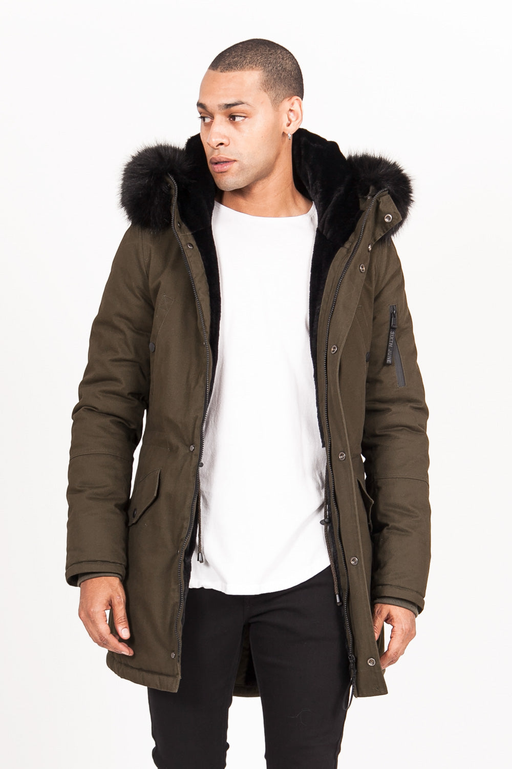 Sixth June - Parka doublure fourrure kaki noir