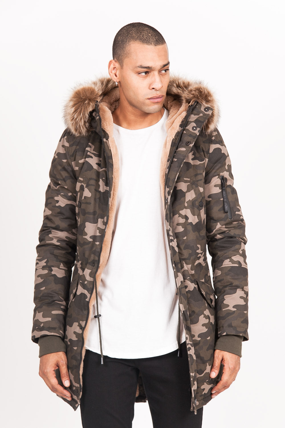 Sixth June - Parka doublure fourrure camouflage beige